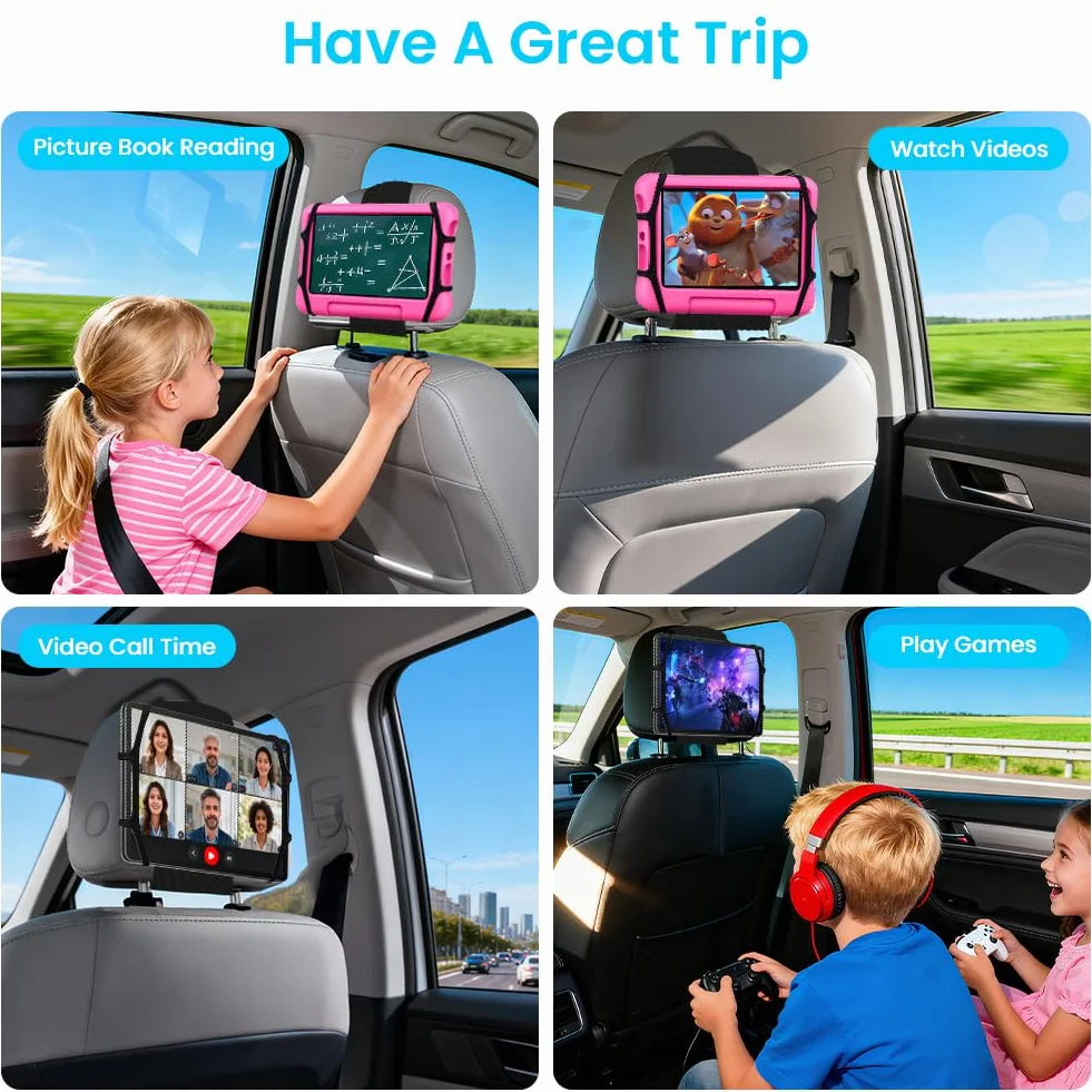 URAQT Soporte Tablet Coche, Soporte Reposacabezas Asiento Trasero para Automóvil 360°Rotación Soporte de Montaje Extensible Compatible con iPad, Switch, Galaxy Tabs y otras tabletas de 7 a 11 pulgadas