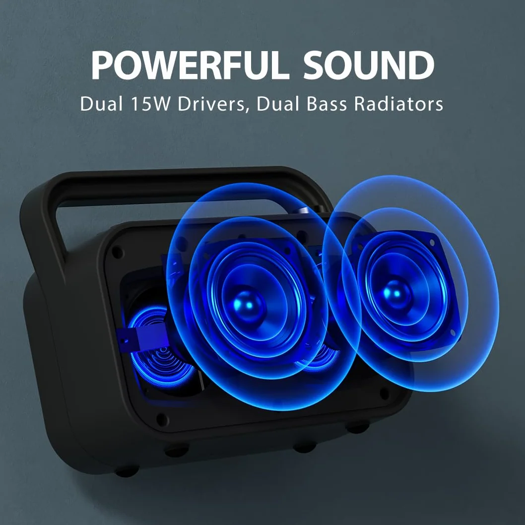 Avantree PowerByte - Radio FM Portátil Digital y Altavoz Bluetooth con Lector de Tarjetas SD, 30W de Potencia, Batería Recargable de 20 Horas, Lector de Memoria USB y Función con Cable