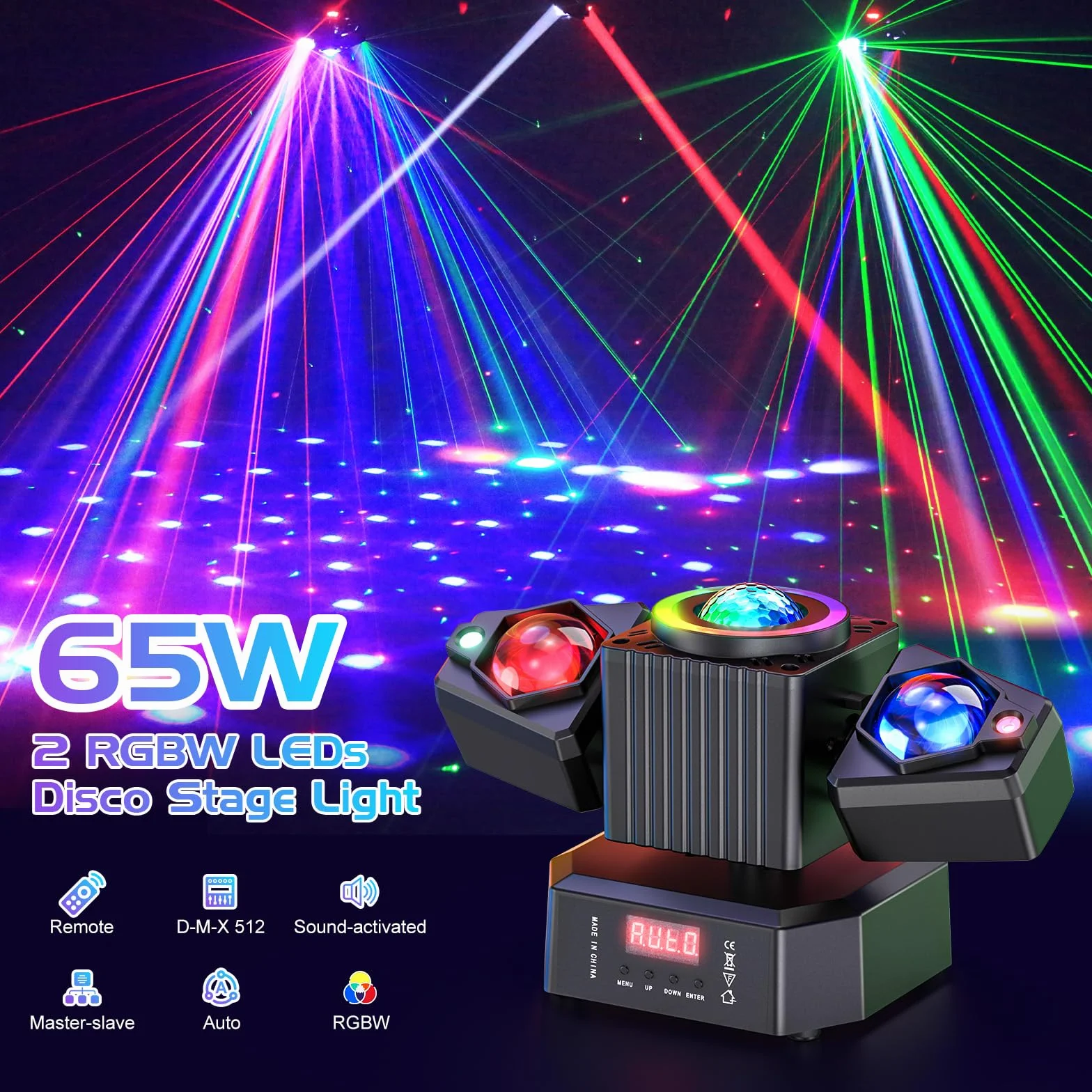 65W Cabeza Móvil Led Moving Head con Control Remoto,RGBW Proyector De Luz LED 4 En 1 De Doble Brazo,Luces de Fiesta Iluminación de Escenario para Fiesta Disco Party DJ Club Bar Boda