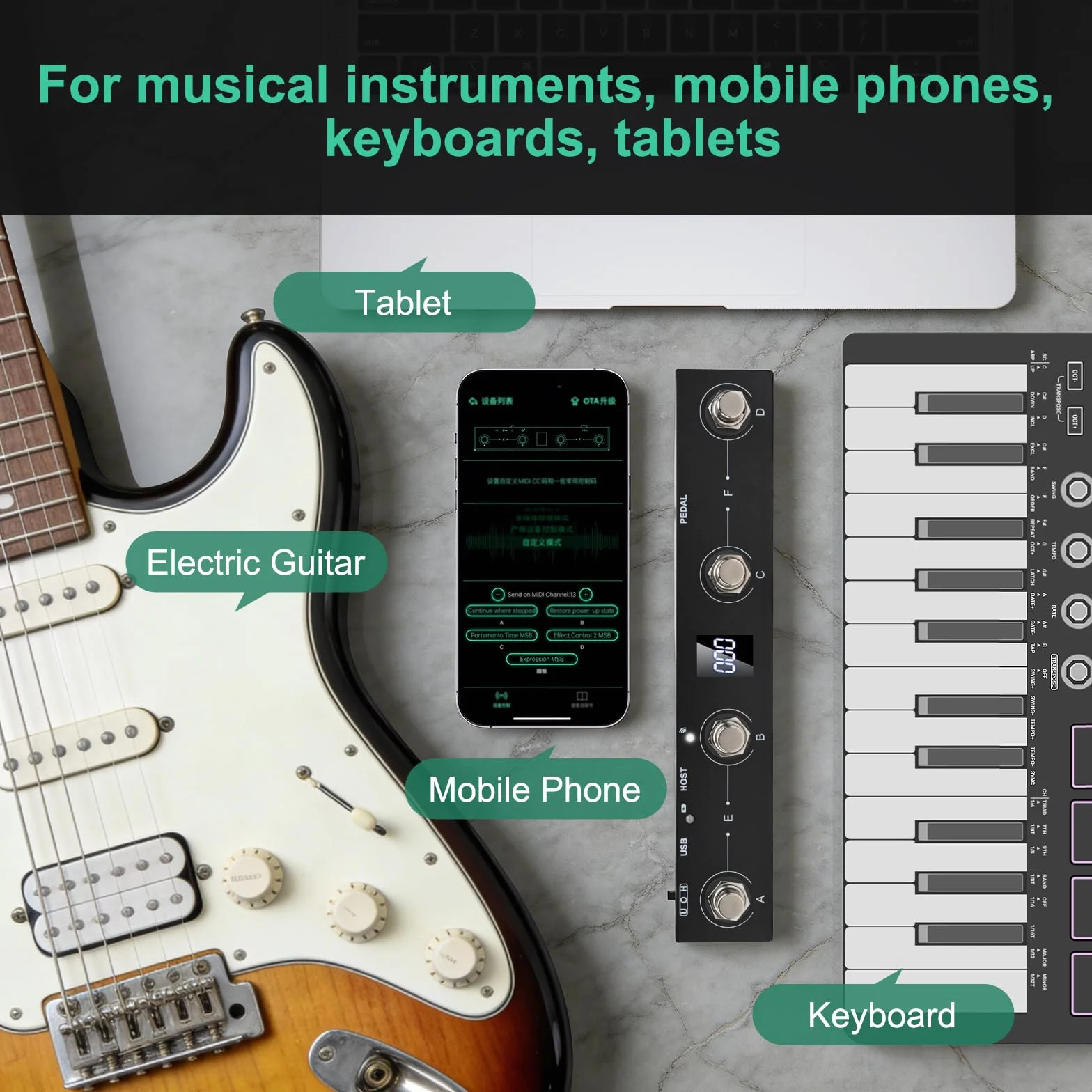 M-VAVE/Chocolate Plus - Controlador MIDI/pedal con 4 botones programables, construcción de metal, conectividad USB, batería recargable, 12 horas de reproducción para músicos y artistas (negro)
