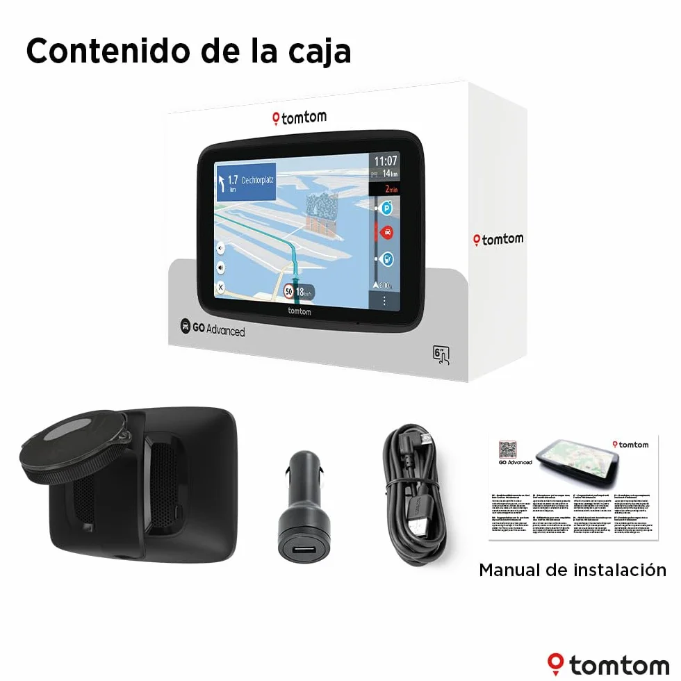TomTom GPS Coche GO Advanced (6", con información de tráfico y Alerta de radares, actualizaciones de mapas del Mundo por Wi-Fi, indicación de carriles en Movimiento y Soporte Reversible Integrado)