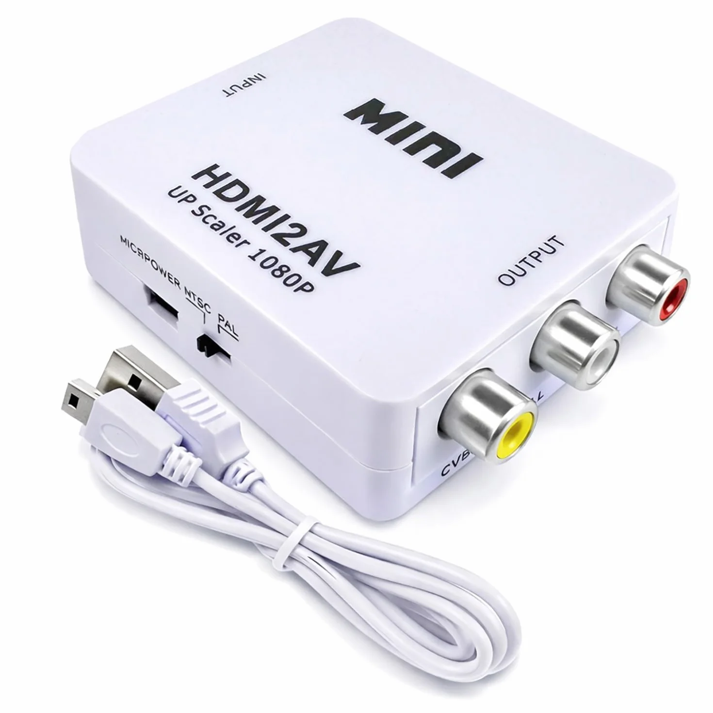 OcioDual Adaptador HDMI a RCA, Adaptador HDMI a AV, Convertidor HDMI a RCA, Conexión Audio Estéreo y Video 1080p PAL/NTSC para PC, TV, PS1, PS2, N64, HDMI2AV, Blanco