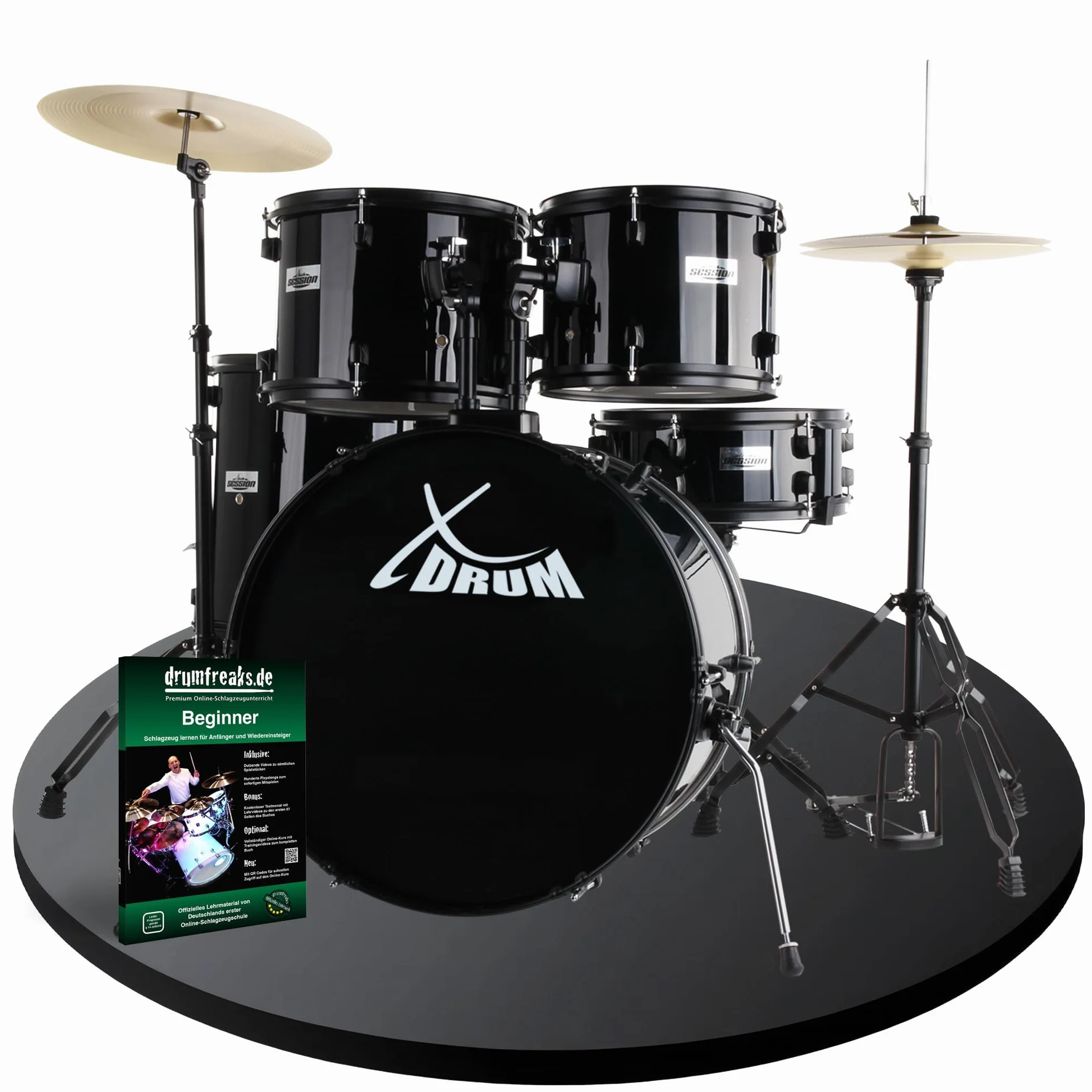 XDrum Rookie 22" Fusion Set Completo de Batería Black - Ideal para Principiantes - Hardware Estilizada en Negro - Incluye Baquetas, Manual de Montaje y Escuela de Batería - Negro