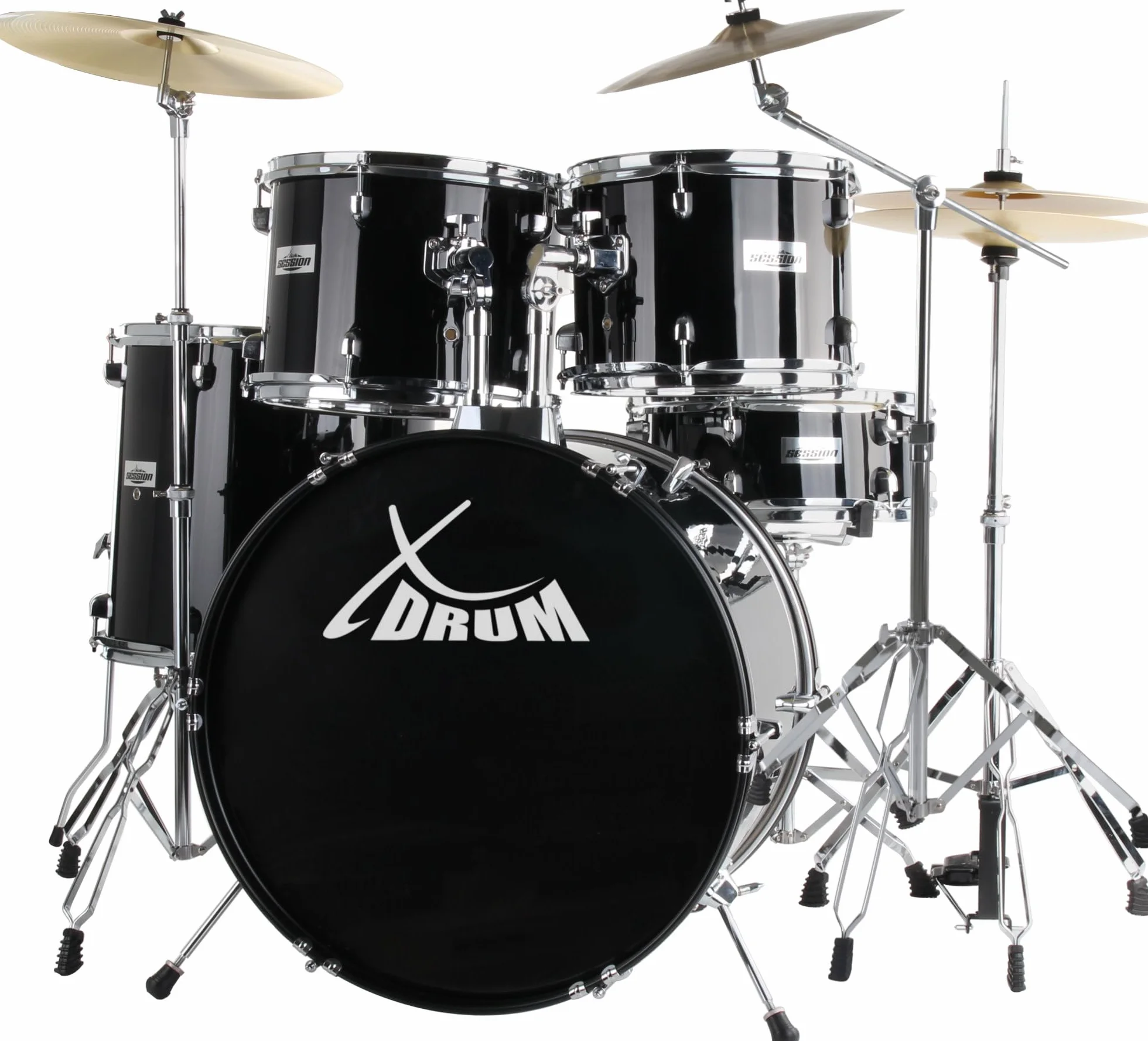 XDrum Semi 20" Studio Batería Midnight Black - 20" BD, 10" TT, 12" TT, 14" FT, 14" SD - Set incl. platillo Crash 16" y soporte de platillo con brazo - Negro
