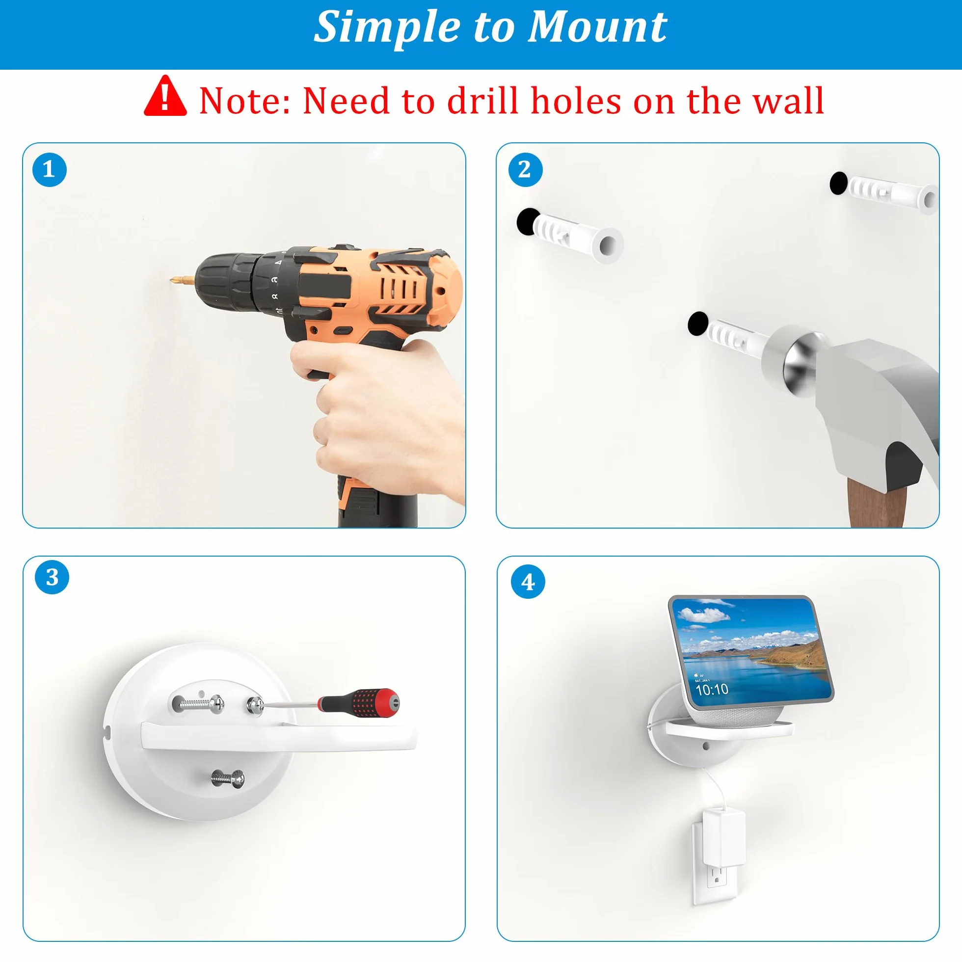 PlusAcc Soporte de Pared para Show 8 (última generación 2025) & Show 11 y Nest WiFi - Solución Que Ahorra Espacio para Todos los Altavoces de hasta 7 kg (Blanco, Lote de 1)