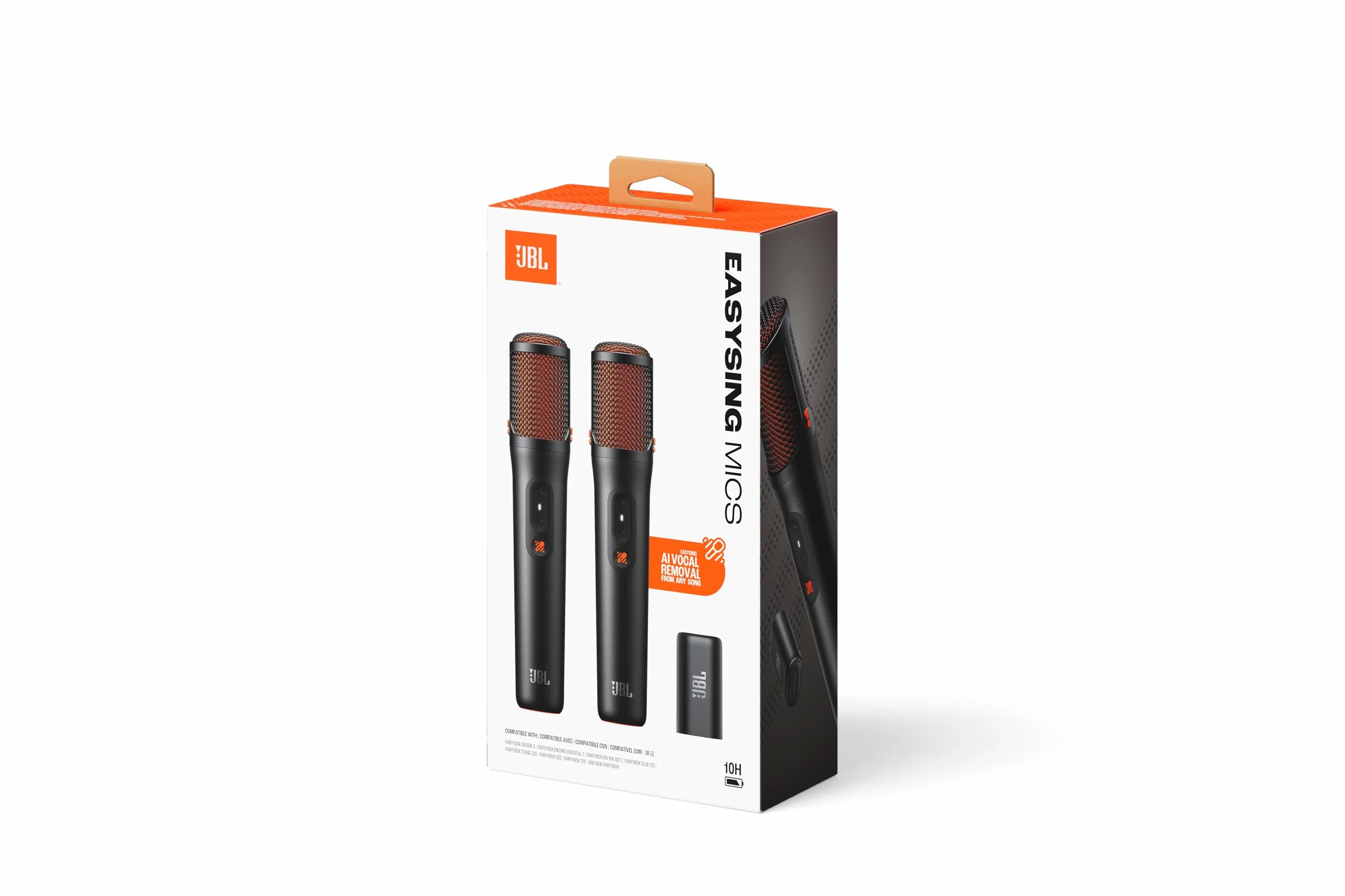 JBL EasySing Mics, 2 micrófonos de Karaoke inalámbricos con IA y eliminación de Voz en Tiempo Real y dongle PartyBox USB-C, Negro