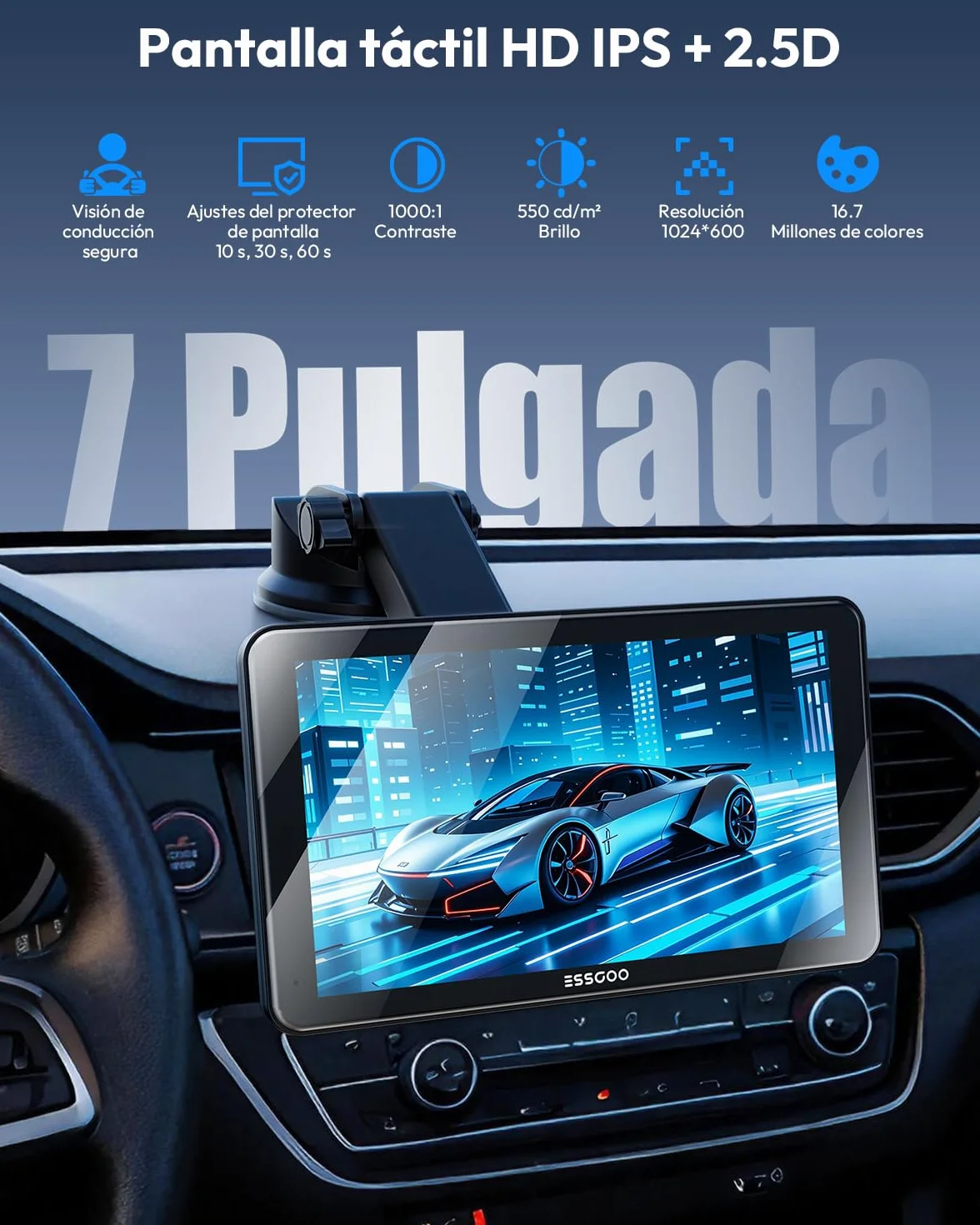 ESSGOO Pantalla Carplay Coche con Cámara Retrovisora,7 Pulgadas Apple Car Play Android Auto Inalámbrico,Pantalla Táctil Portátil Radio Coche con Bluetooth,Airplay,Mirror Link,FM,AUX,Siri,Navegación