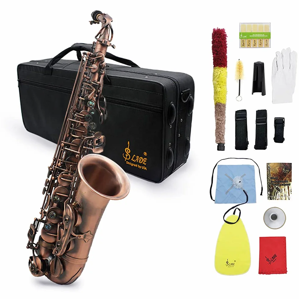 Btuty Eb E-flat Saxofón Alto Rojo-Bronce Sax Abalone-Concha Botones Patrón de Tallado con Maleta Guantes Paño de Limpieza Correa Cepillo