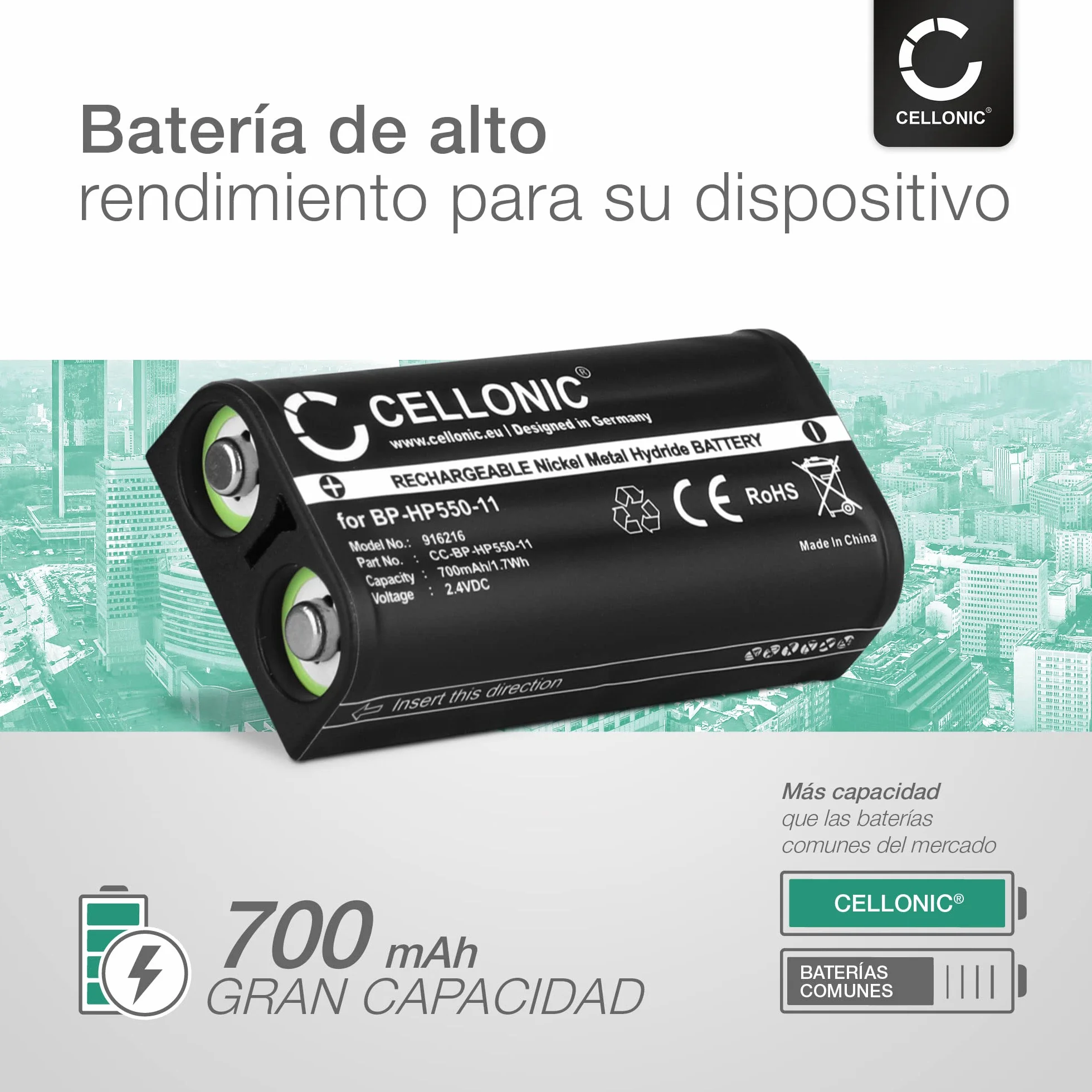 CELLONIC Batería para Auricular Compatible Sony MDR-RF4000 MDR-IF245RK BP-HP550 700mAh 2.4V