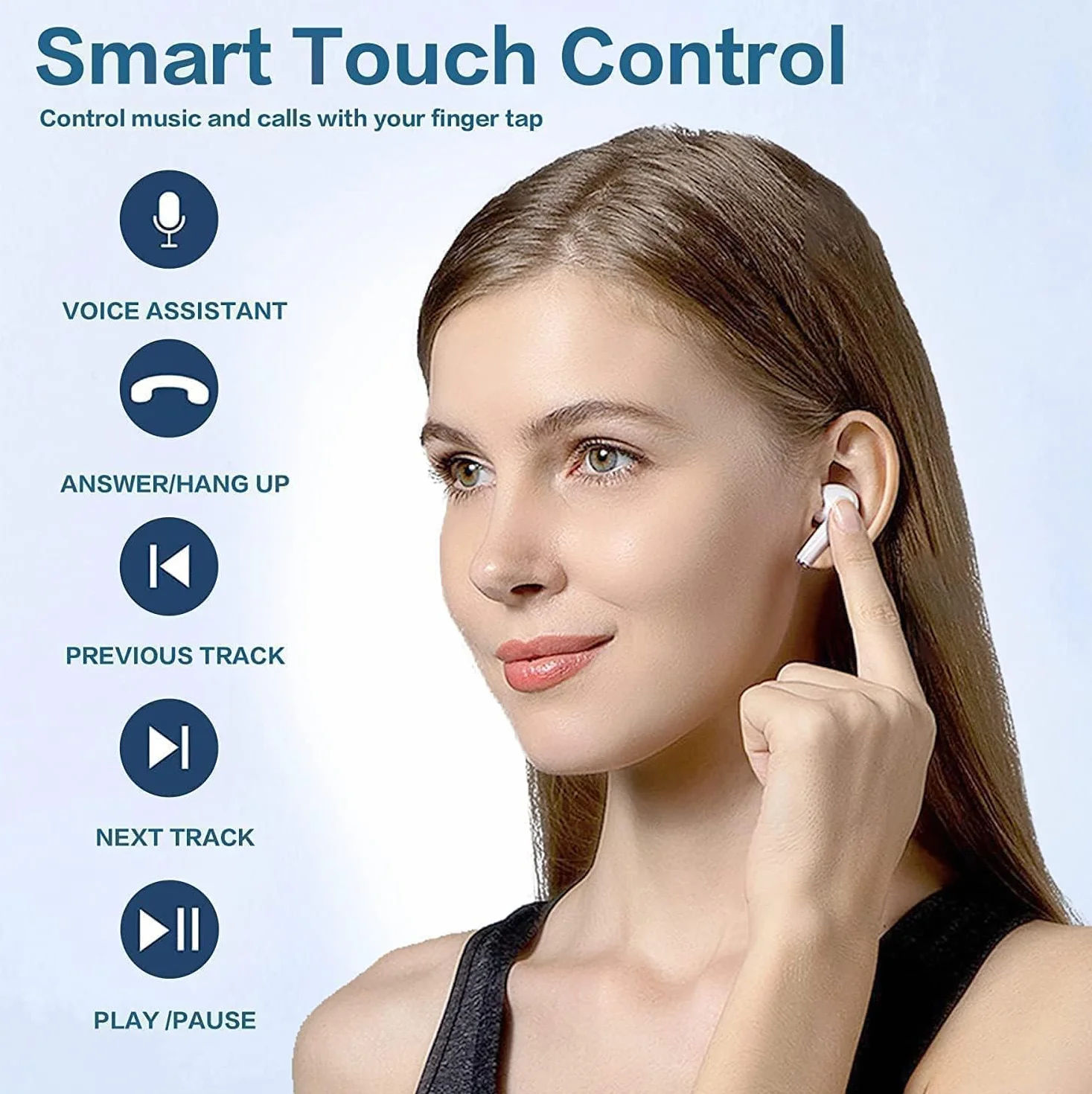 Auriculares Inalámbricos Bluetooth, Bluetooth 5.3 In Ear Auriculares con Cancelacion Ruido HD Mic, 46H Estéreo Control Táctil Cascos Inalambricos, IP7 Impermeable Audifonos para iPhone/iOS/Android