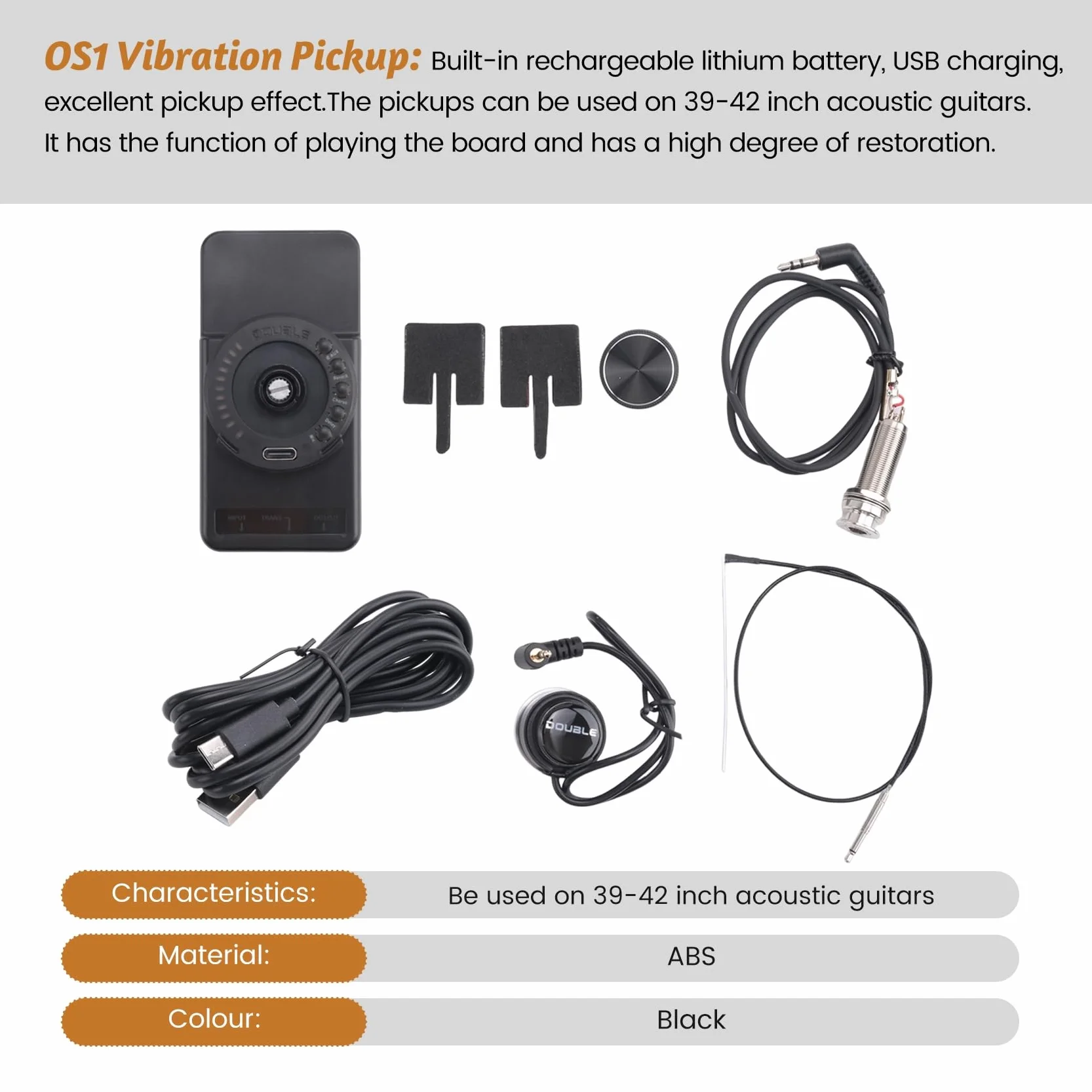de Vibración OS1, Compatible con Carga USB para Instrumentos de Música Folclórica Clásica para Accesorios de Guitarra