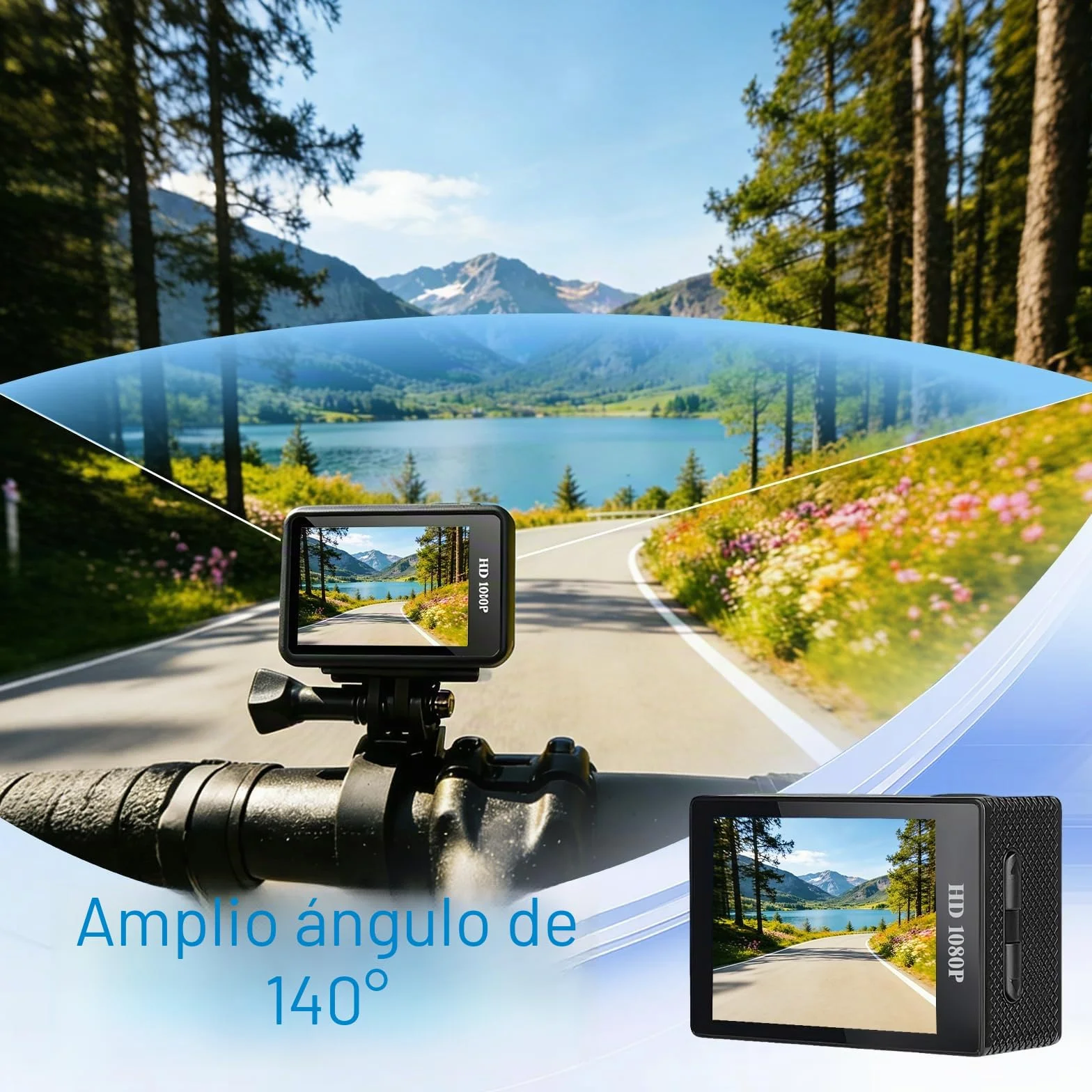 Cámara Deportiva 1080P Avec Carte Mémoire 32GB, 12MP Cámara de acción con Gran Angula Lente, Cámara Subacuática Impermeable 30M/98FT con 2 Baterías y Accesorios Kit para Casco y Bicicleta, etc.