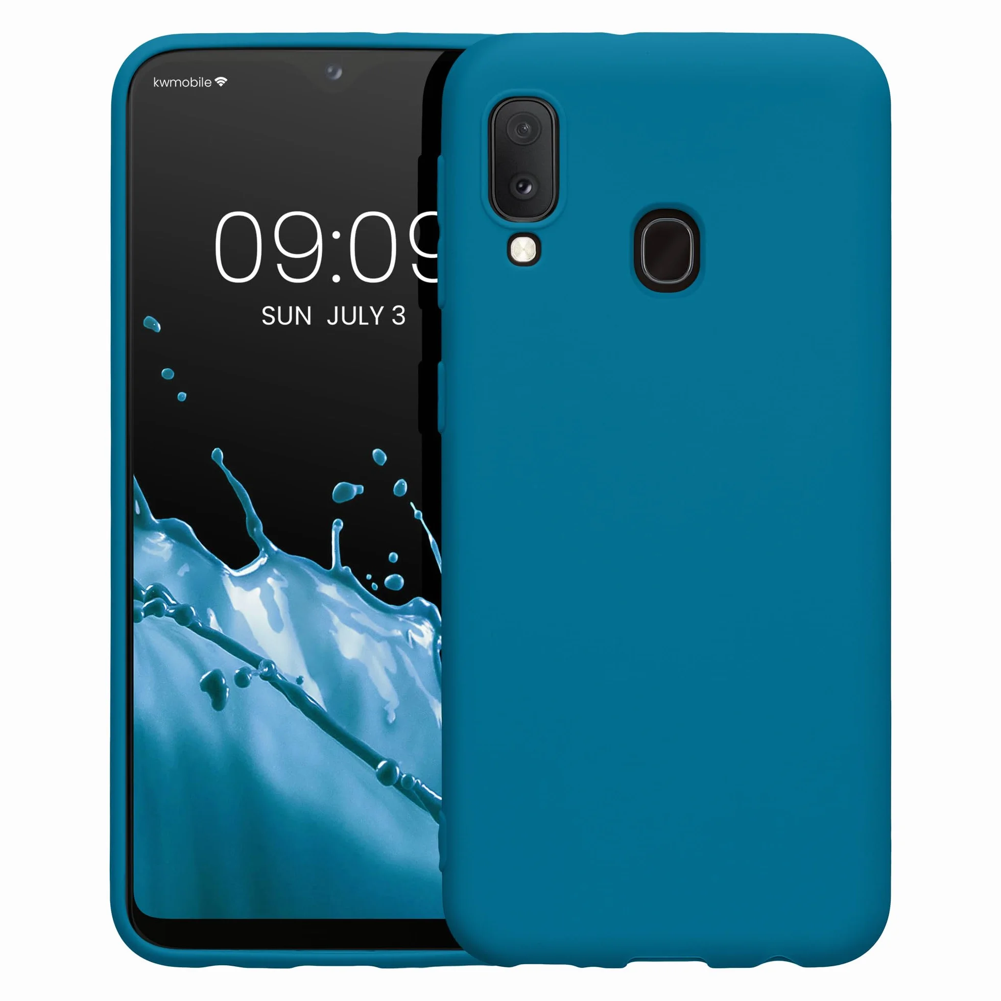 kwmobile Funda Samsung Galaxy A20e Carcasa TPU Silicona Bordes elevados Azul océano