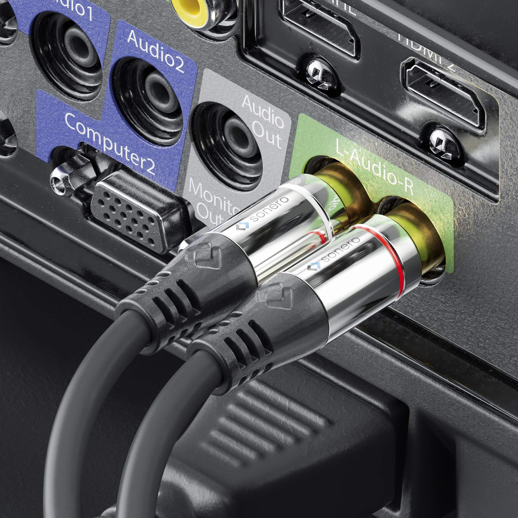 Sonero® Premium cable cinch de 15,0 m, 2x cables cinch a jack de 3,5 mm, cable de audio, sistema de alta fidelidad, AUX, negro