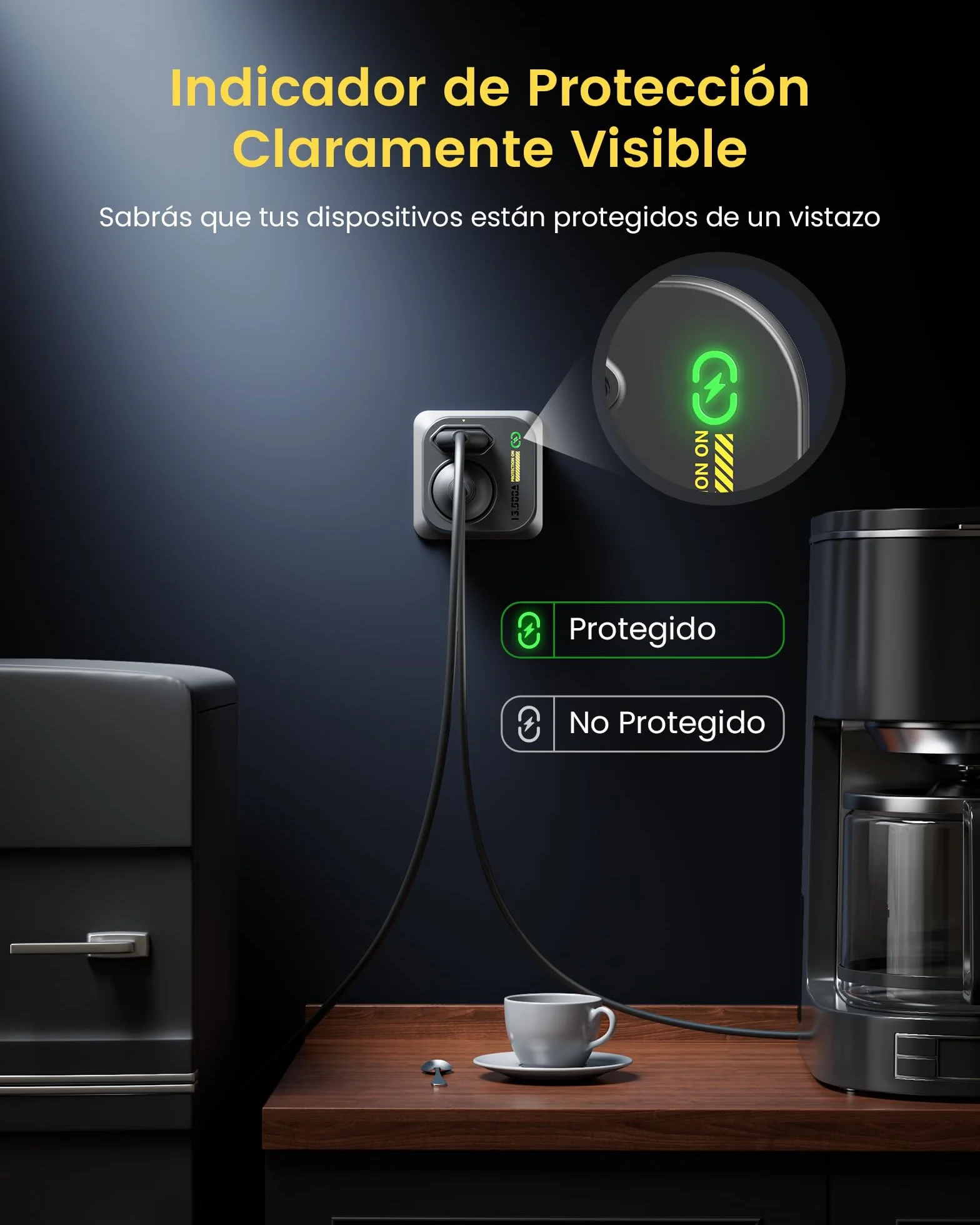 LENCENT Adaptador Enchufe de Protección contra Sobretensiones hasta 13.500A, Enchufe Multiple Pared Toma de Torriente de Protección para Toma de Tierra (3600 W 16 A)