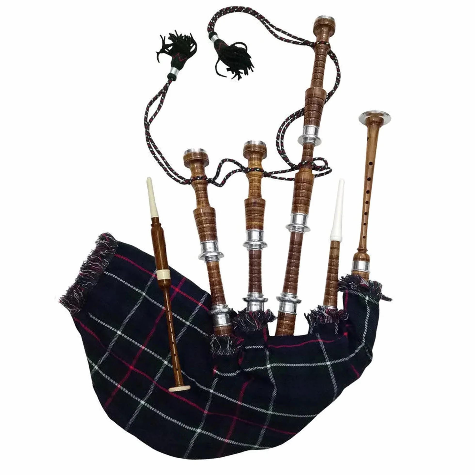 TC Playable - Gaita tradicional de las tierras altas McKenzie Tartán, calidad premium, acabado marrón natural de palisandro