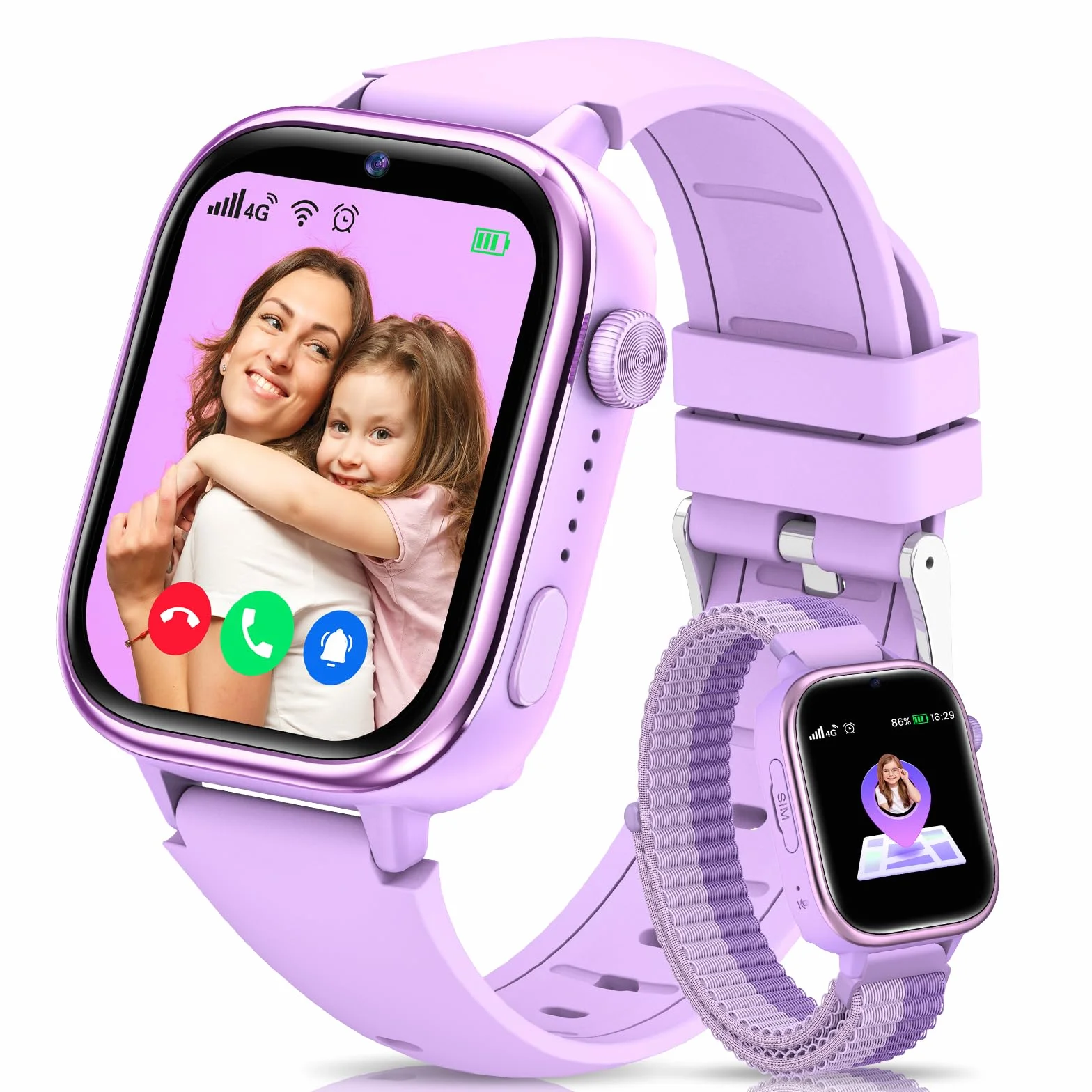 4G Reloj Inteligente Niños con GPS y Videollamada, Smartwatch Niños con Llamadas, Chat de Voz, SOS, Modo Escuela, IP68 Impermeable, Podómetro, Despertador, Cámara, Regalo Niñas y Niños de 4-15 Púrpura