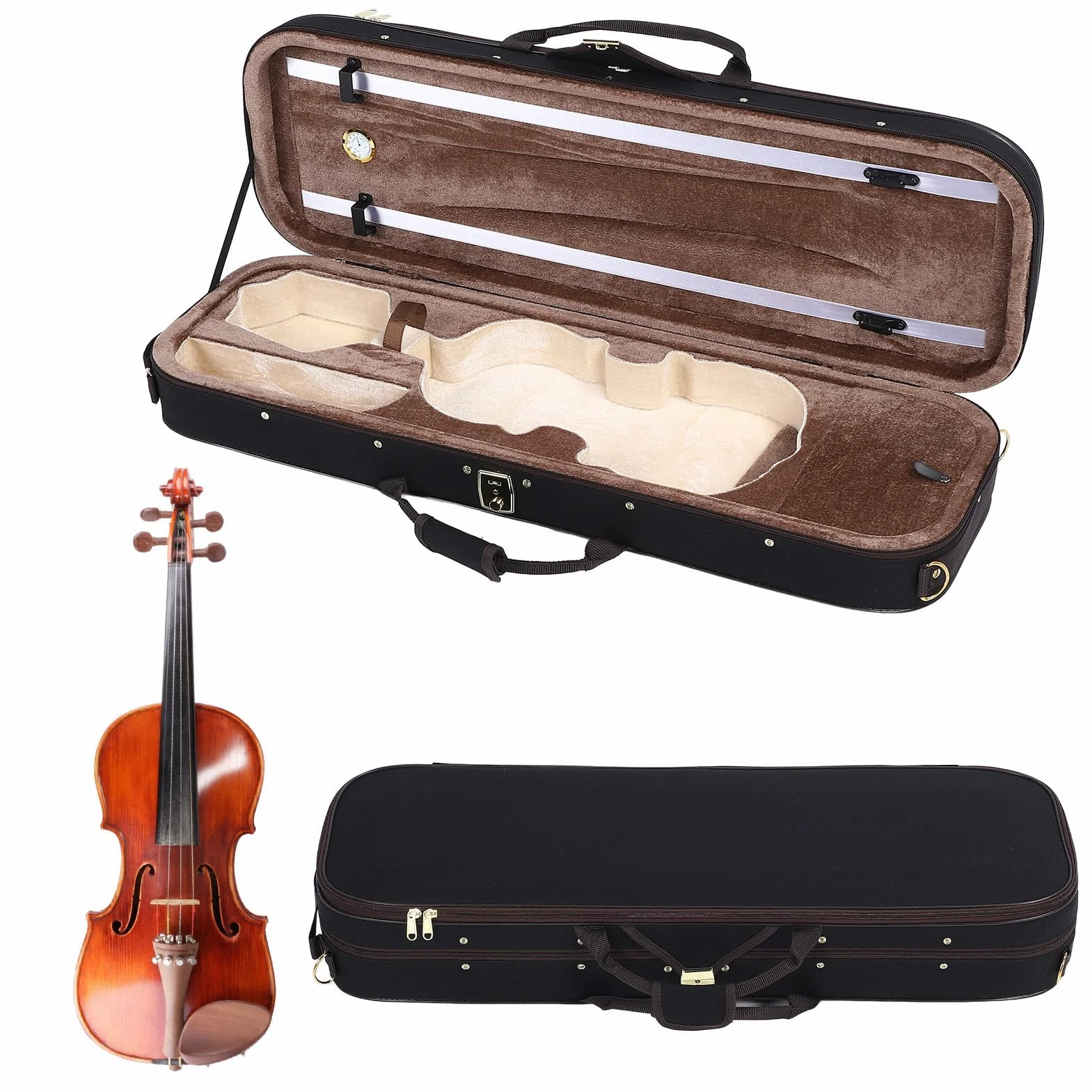 Caja de Violín de Tamaño 4/4 con Higrómetro Estuche de Violín de Carcasa Dura Mochila Estuche de Protección de Instrumentos Musicales de Tela Oxford