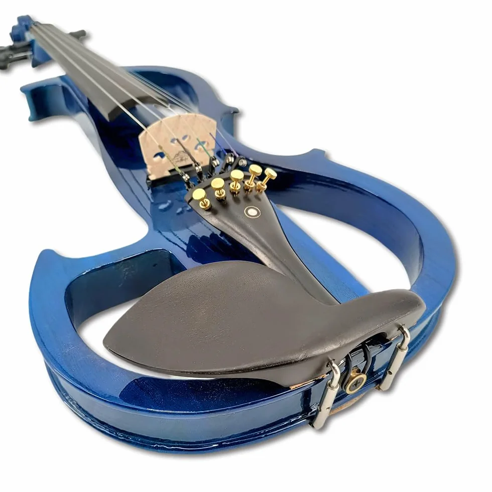 Viola eléctrica azul 4/4 juego de viola silenciosa de tamaño completo para principiantes, adultos y adolescentes, viola de madera maciza con accesorios de ébano, kit de regalo para