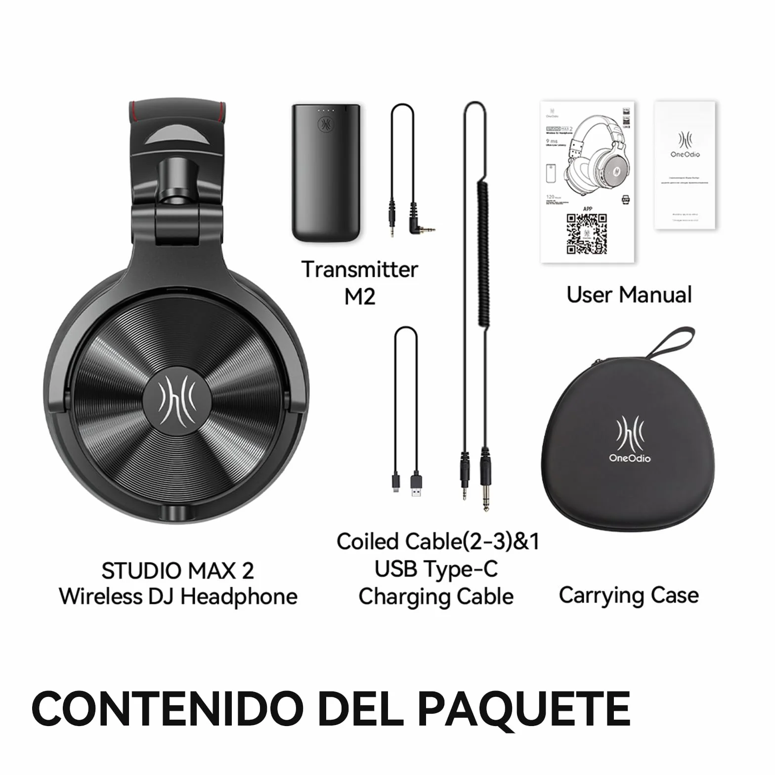 OneOdio Studio Max 2 Auriculares DJ Inalámbricos - 9ms Baja Latencia, Audio Hi-Res con LDAC, 120H Autonomía, 4 Modos de Conexión Transmisor/Bluetooth/3,5mm/6,35mm para Estudio/Mezcla/Teclado/Grabación