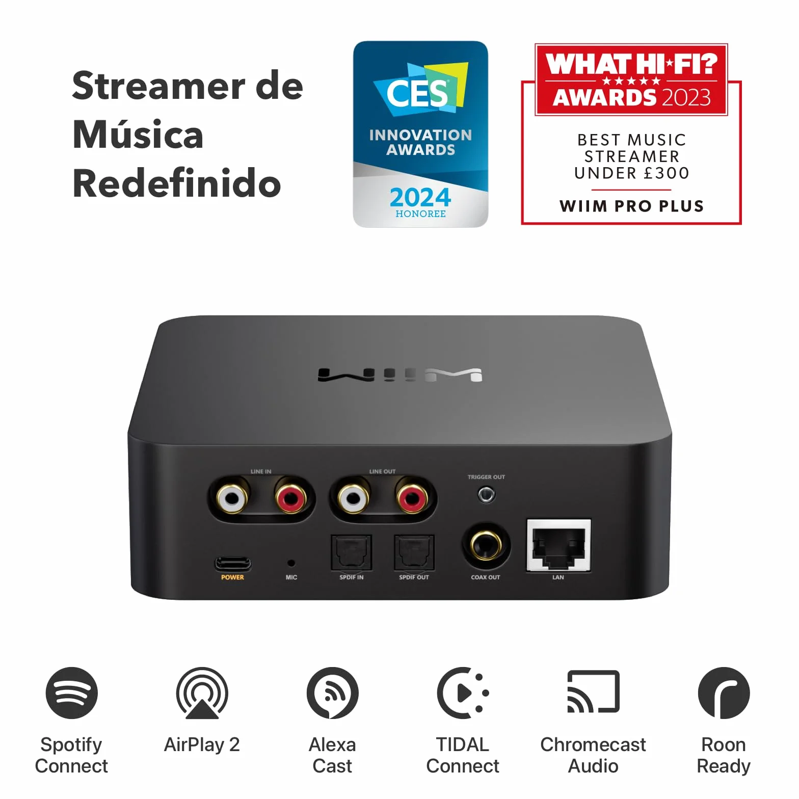 WiiM Pro Plus Receptor AirPlay 2, Google Cast Audio, WiFi Multiroom Streamer, Roon Ready, Compatible con Alexa, Siri, Google Assistant, Stream Hi-Res Audio de Spotify, Amazon Music, Tidal y más