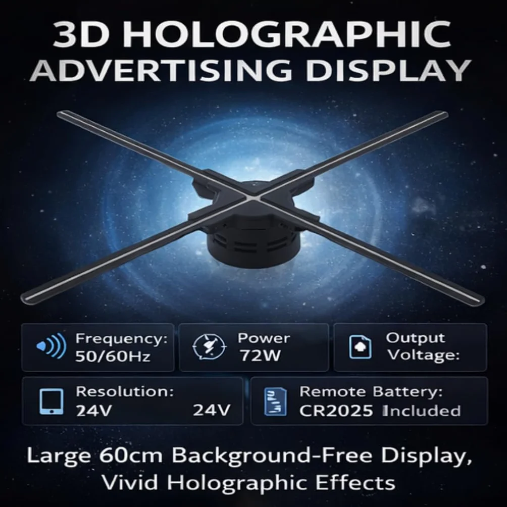 Pantalla de Ventilador de Holograma 3D, Máquina de Publicidad con Proyección Holográfica 3D de 60 Cm, 8G, Pantalla de Proyector de Holograma 3D para Publicidad Al Aire Libre Y Interior