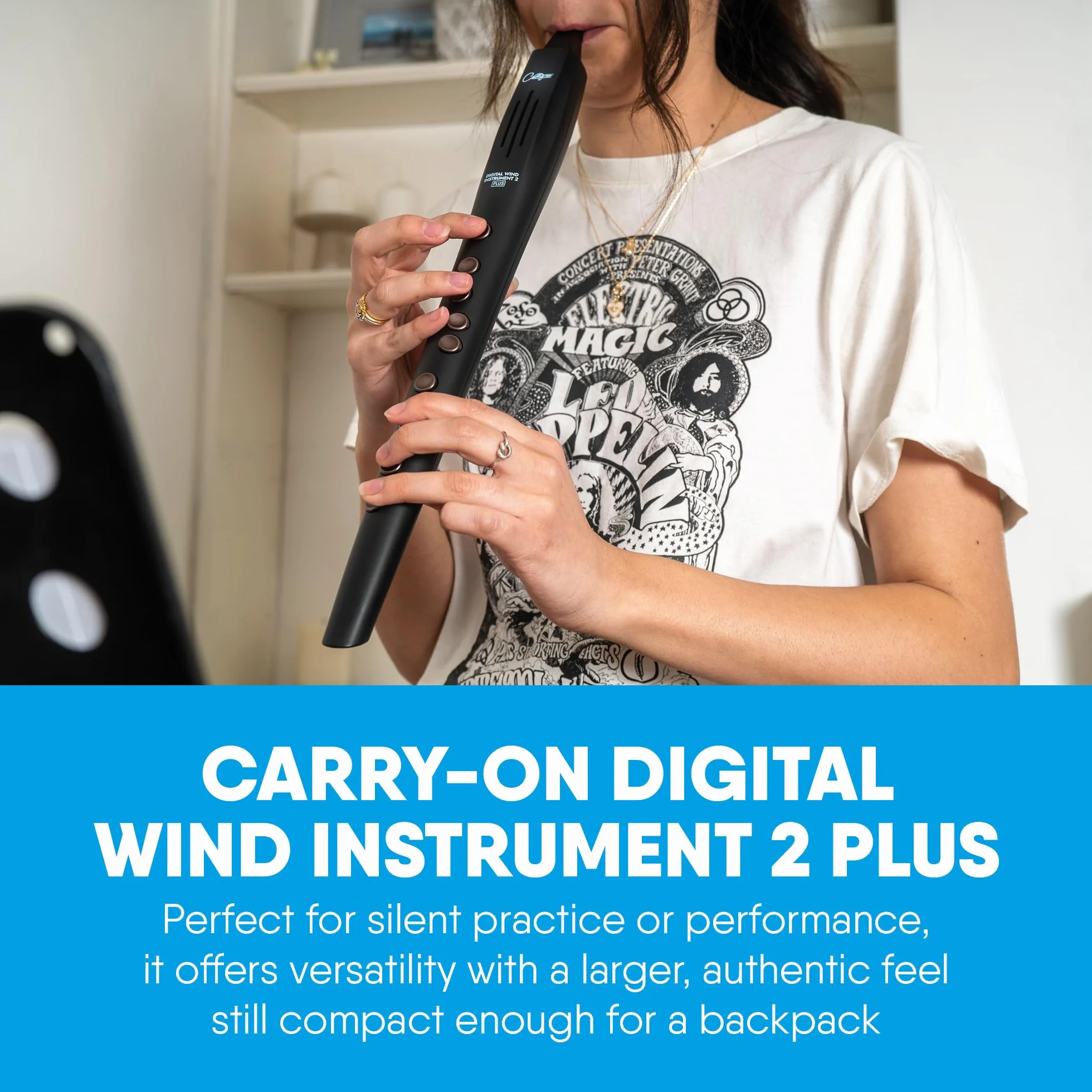 Carry-on Instrumento de viento digital 2 Plus - 20 voces, batería recargable USB integrada, salida de auriculares para práctica silenciosa, grabadora digital midi a través de Bluetooth, color negro