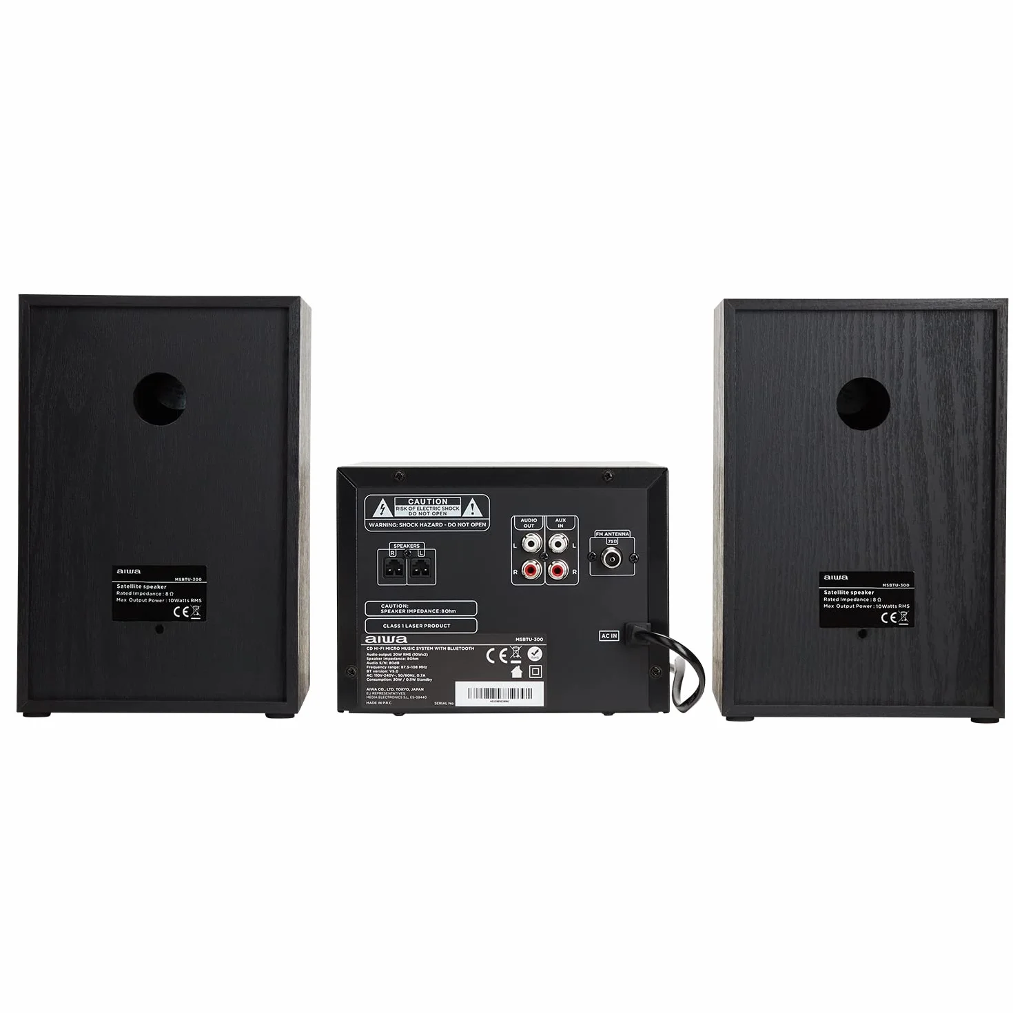 AIWA MSBTU-300MKII Microcadena HiFi Bluetooth 20W RMS, Equipo de Música con CD MP3, USB, Radio FM, Entrada Óptica, AUX RCA, Salida Auriculares, Mando a Distancia, Negro