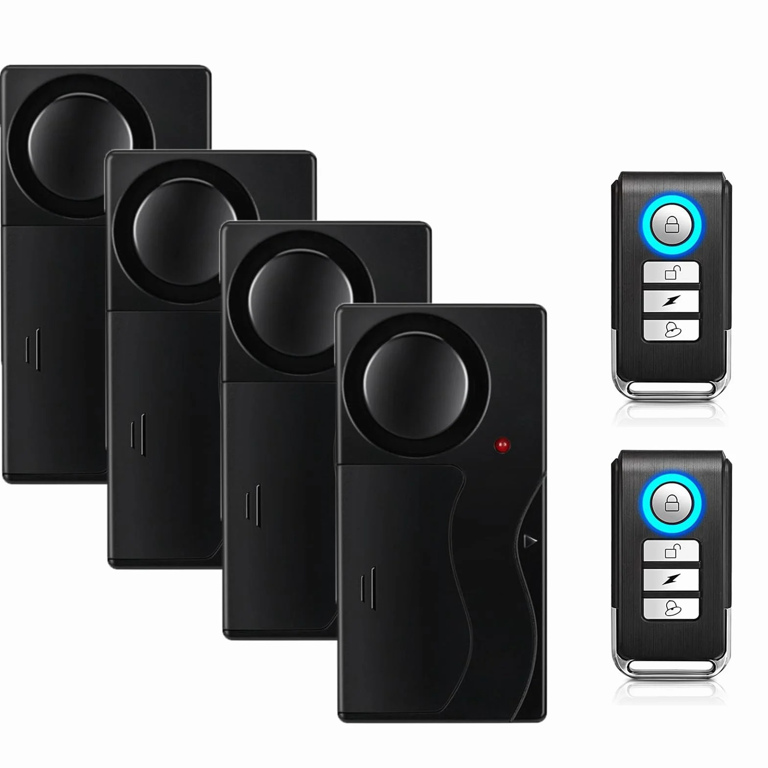 Mengshen Inalambrico Antirrobo Vibracion Puerta Ventana Alarma Sensor de Movimiento Alarma con 2 Mandos a Distancia para Bicicletas EBikes Scooter Coche (4 sensores con 2 mandos a Distancia)