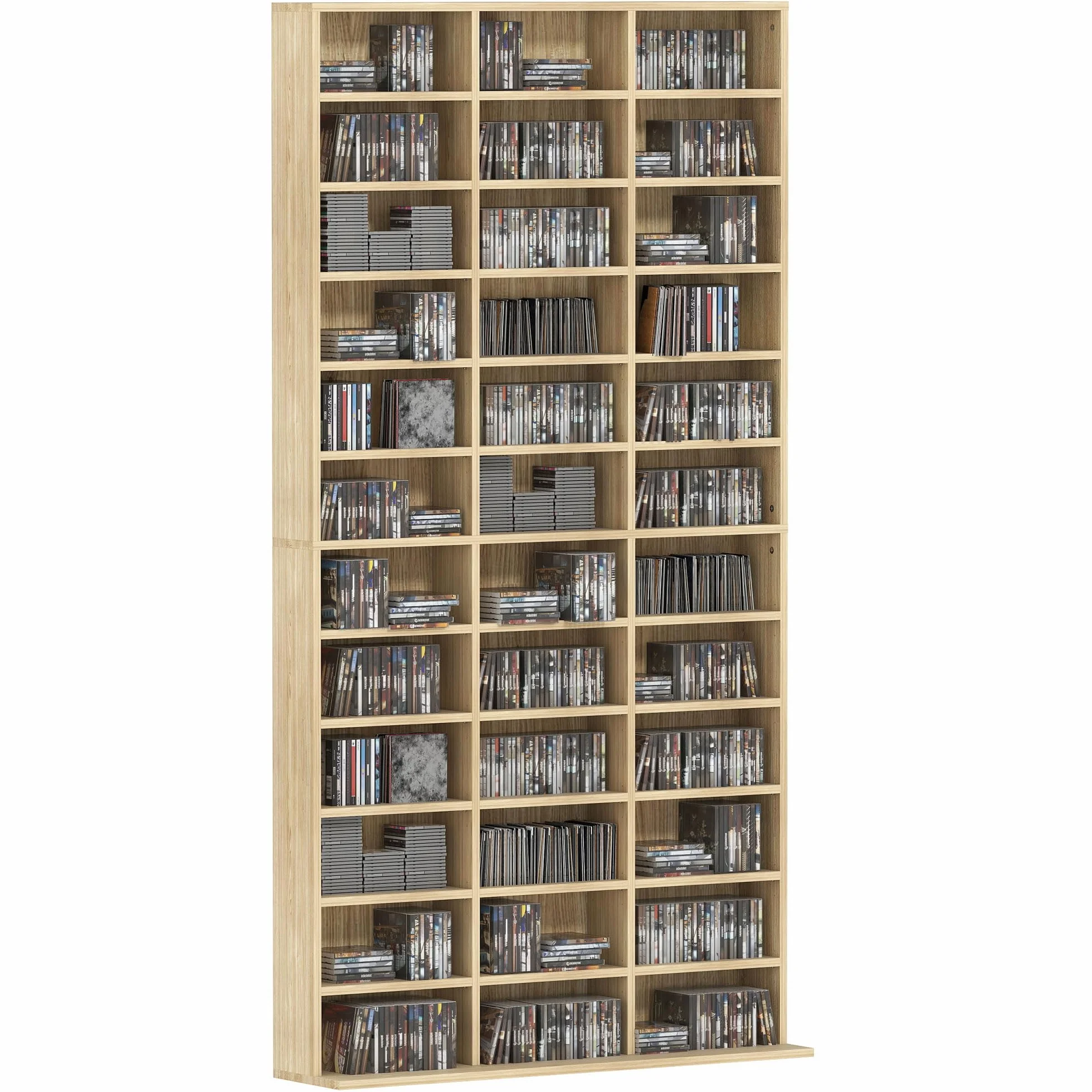 HOMCOM Almacenamiento para CD y DVD, estante Almacenamiento, capacidad Máx. 1116 CD/528 DVD, 36 compartimentos y estantes ajustables, para oficina, sala de estar, dormitorio, 102 x 23,5 x 195 cm