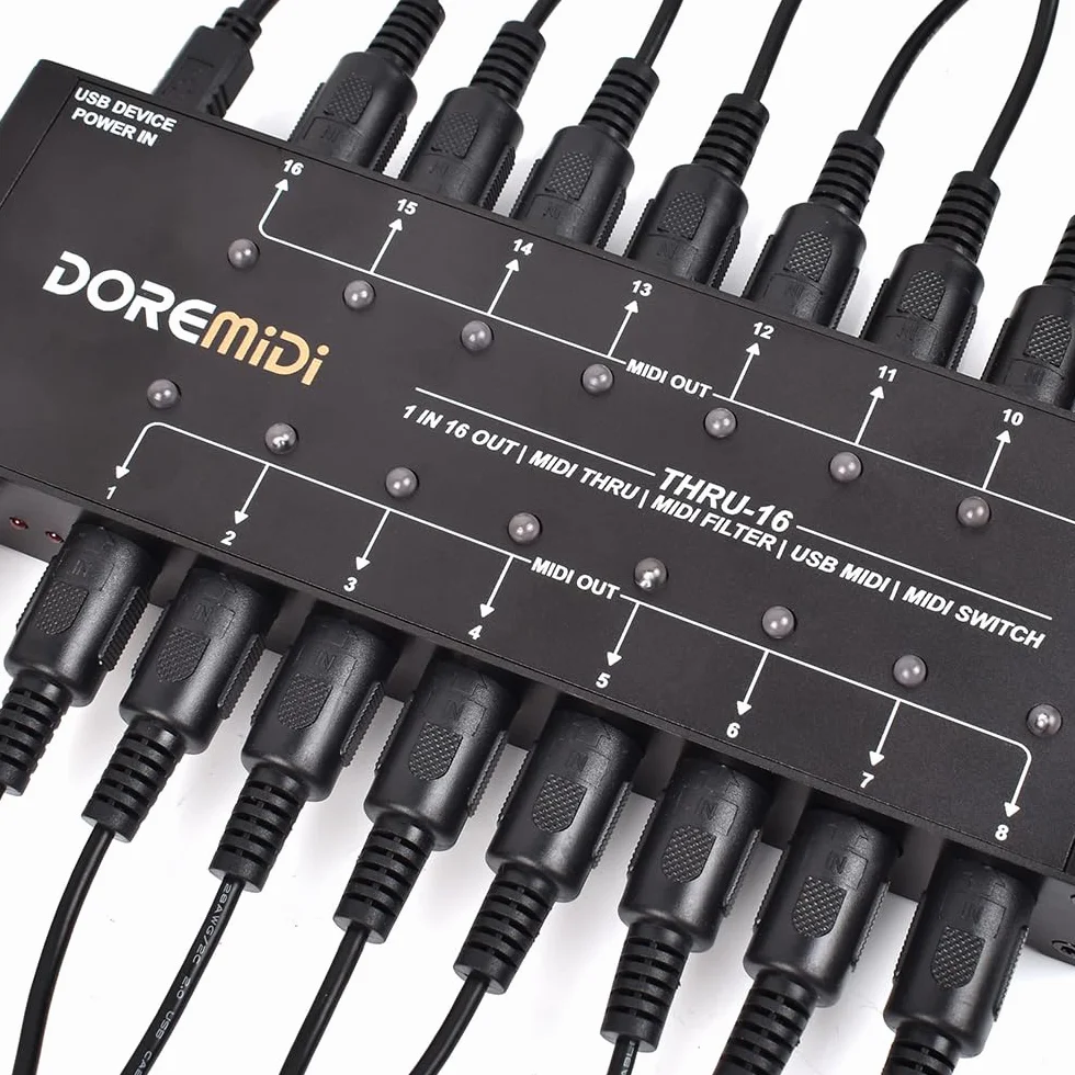 MIDI THRU-16 Box Filter & Switch 1 MIDI Input into 16 MIDI outputs and each MIDI output can edit MIDI filters(THRU-16)