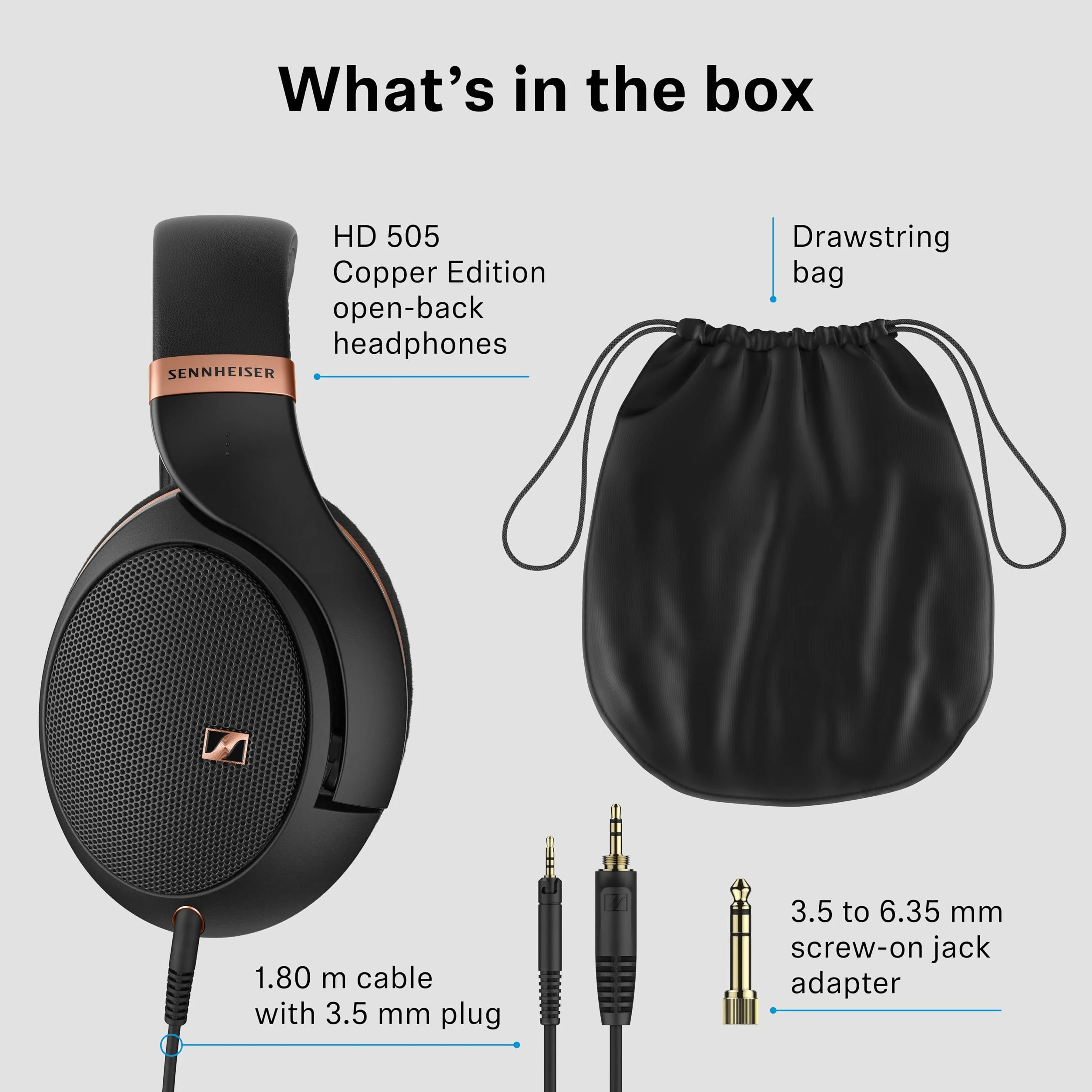 Auriculares con Cable Sennheiser HD 505 SE - Auriculares circumaurales con Sonido y Graves, Diadema más cómoda para Escuchar música - Cable de 1,8m, Funda con cordón - Edición Cobre