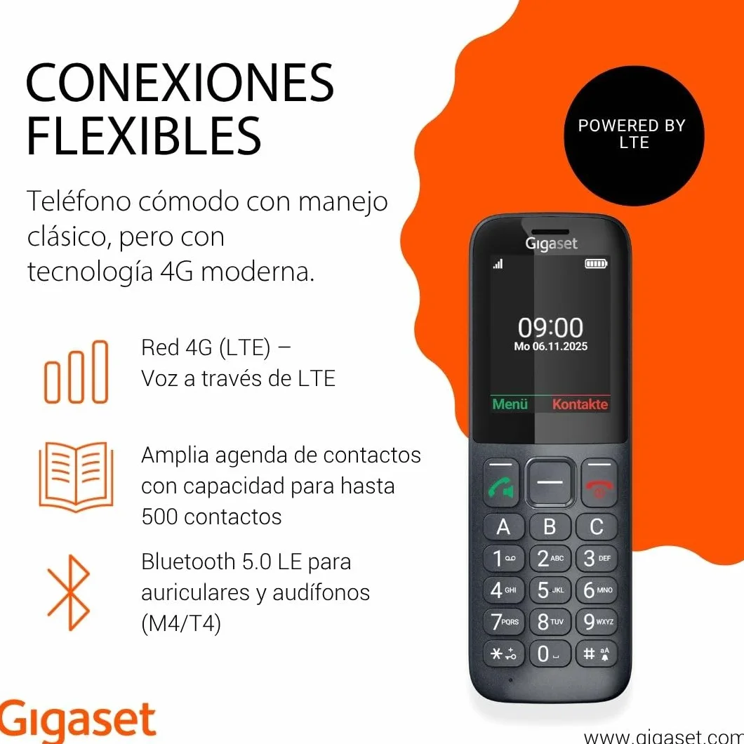 Gigaset Comfort 600 SIM Teléfono 4G Volte HD Pantalla Color 2,4" Bluetooth 5.0 Antracita