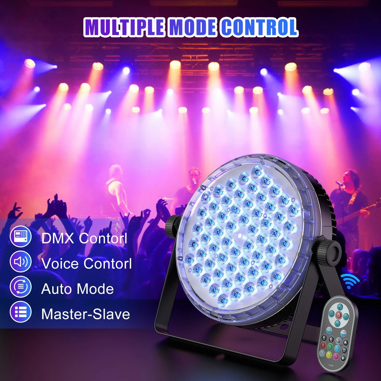 Juego de 4 focos LED Par de 120 W, 60 ledes, con mando a distancia, RGBW 4 en 1, 8CH/DMX512, LED Luces de escenario Foco de discoteca Luz de fiesta para bodas, bares, clubes, decoración