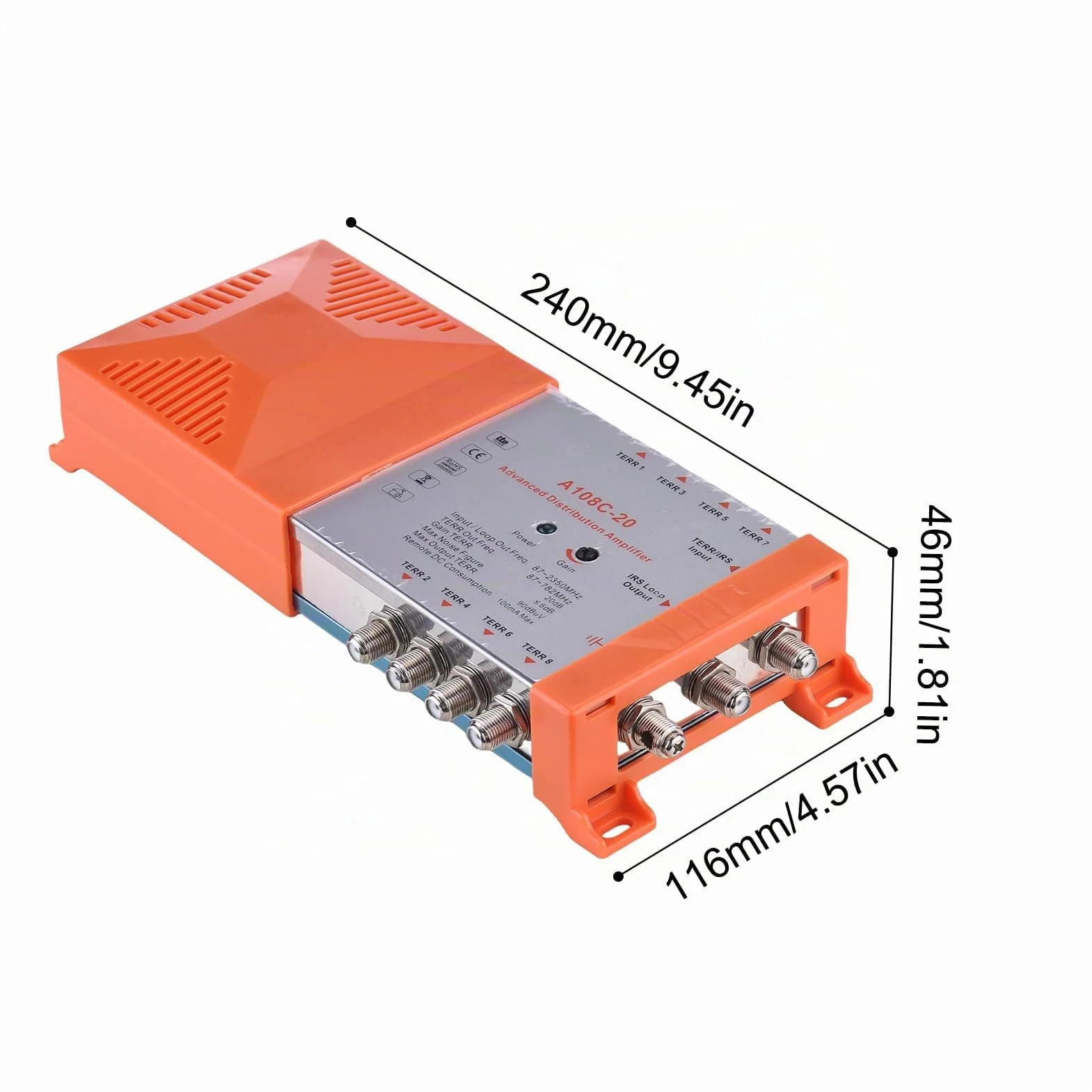 Weytoll Amplificador de Distribución de 8 Vías para Señales de TV y Radio Terrestres – Sistema MATV/Sat Interior con Bucle IRS, Ganancia de 20 dB, Bajo Ruido, Filtro 4G, Montaje en Pared