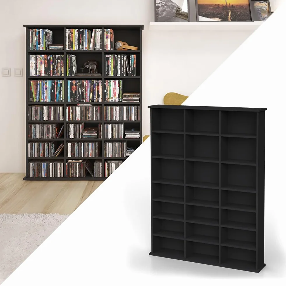 Vicco Estante para CDs Jukebox, Negro, 105.4 x 136 cm, Apto para Uso de pie o montado en Pared