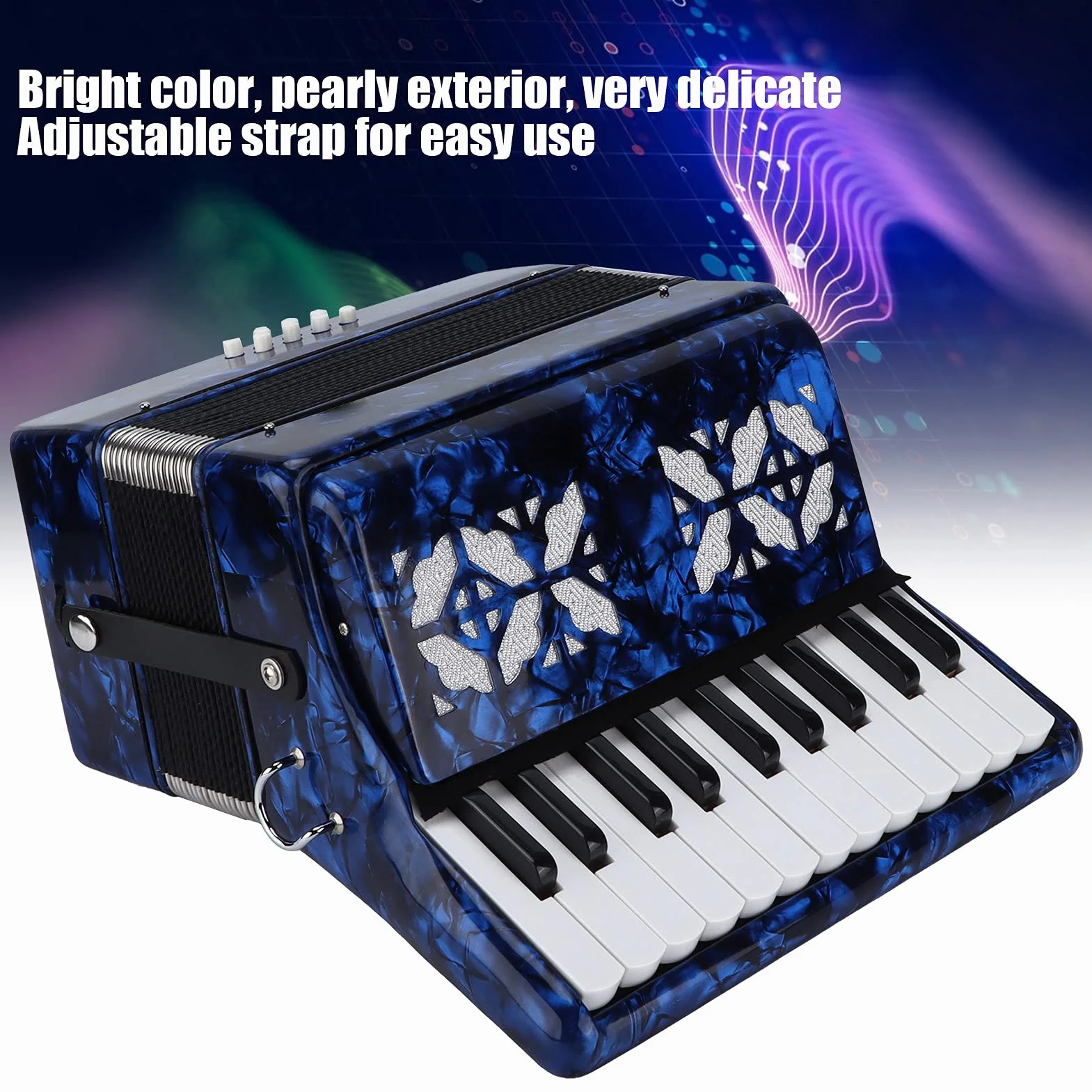 Acordeones 22 Teclas 8 Bajos Acordeón Profesionales tocando azul | Acordeon Musical Teclado Instrumento musical educativo Regalo de Adultos Principiantes Rendimiento