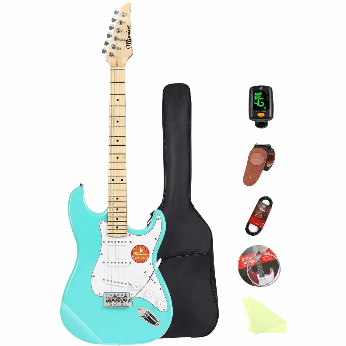 Bullfighter Guitarra eléctrica para adultos principiante, traje de guitarra rock profesional para hombres y mujeres con bolsa de guitarra, correa, púas, afinador, cuerdas y cable (Verde)