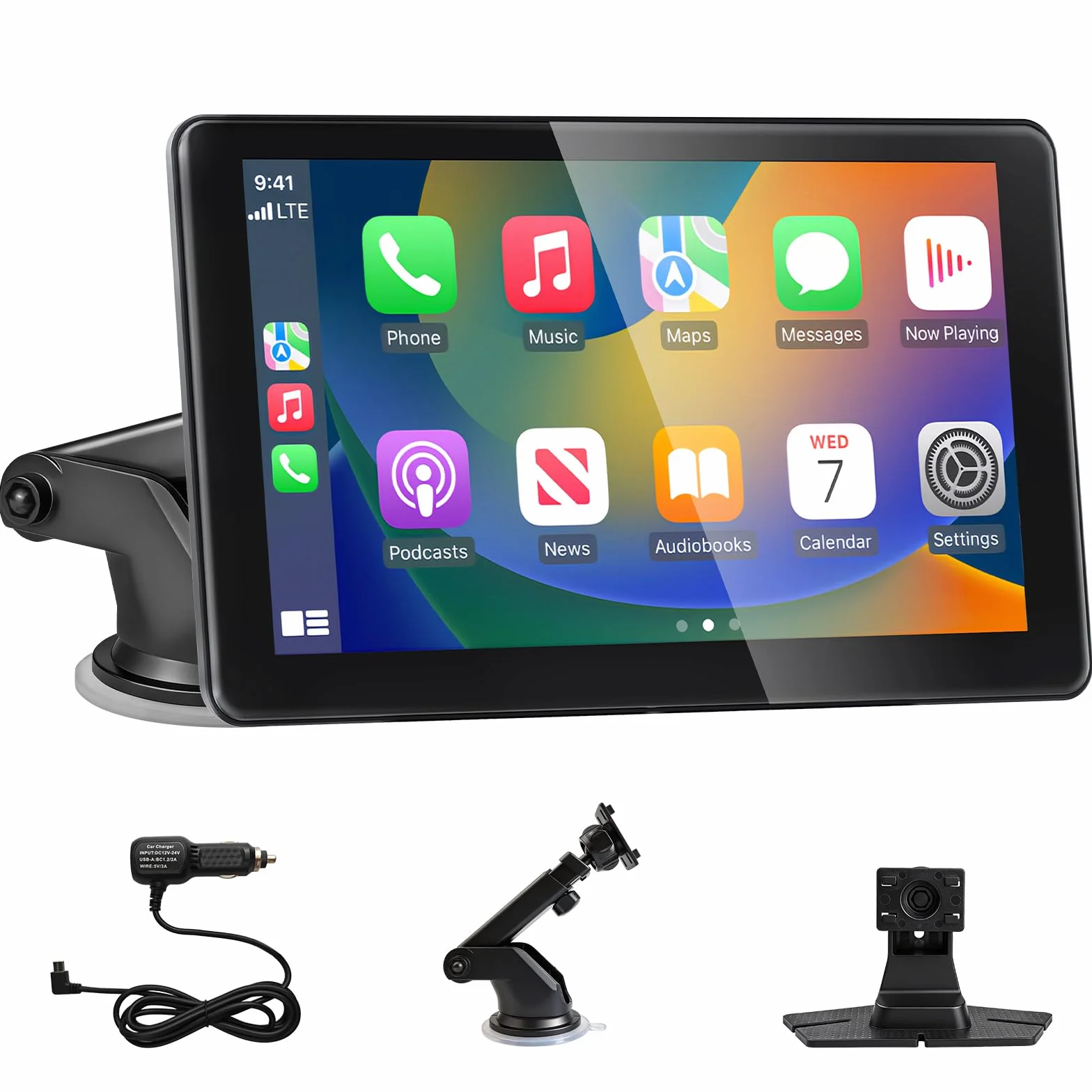 Pantalla Coche con Carplay y Android Auto Inalámbrico, 7 Pulgadas Táctil Pantalla Carplay Coche, Portátil Radio con Bluetooth 5.3, Navegación GPS, Enlace Espejo, Airplay, Control de Voz, FM, AUX