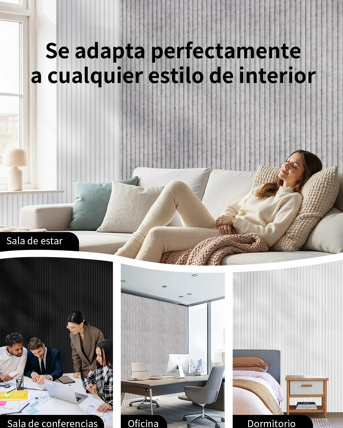 Grandes Paneles Acústicos Autoadhesivos 116x58x1,8cm, 6 Pack Paneles Aislantes de Pared, 4,04㎡ Revestimiento Acústico & Decoración de Pared para Estudio Oficina, Blanco