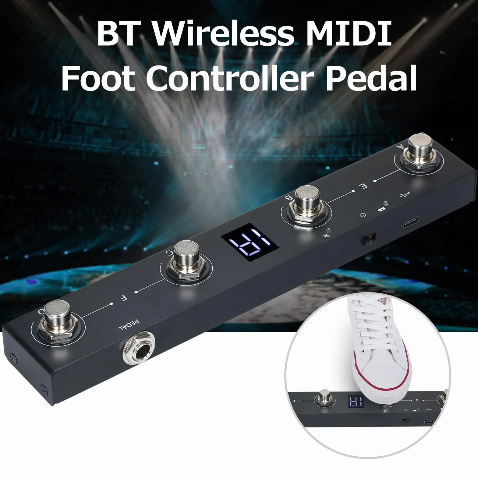 Pedal MIDI inalámbrico,Chocolate BT Controlador MIDI inalámbrico recargable 4 botones Controlador de pie MIDI portátil Control de la aplicación del pedal