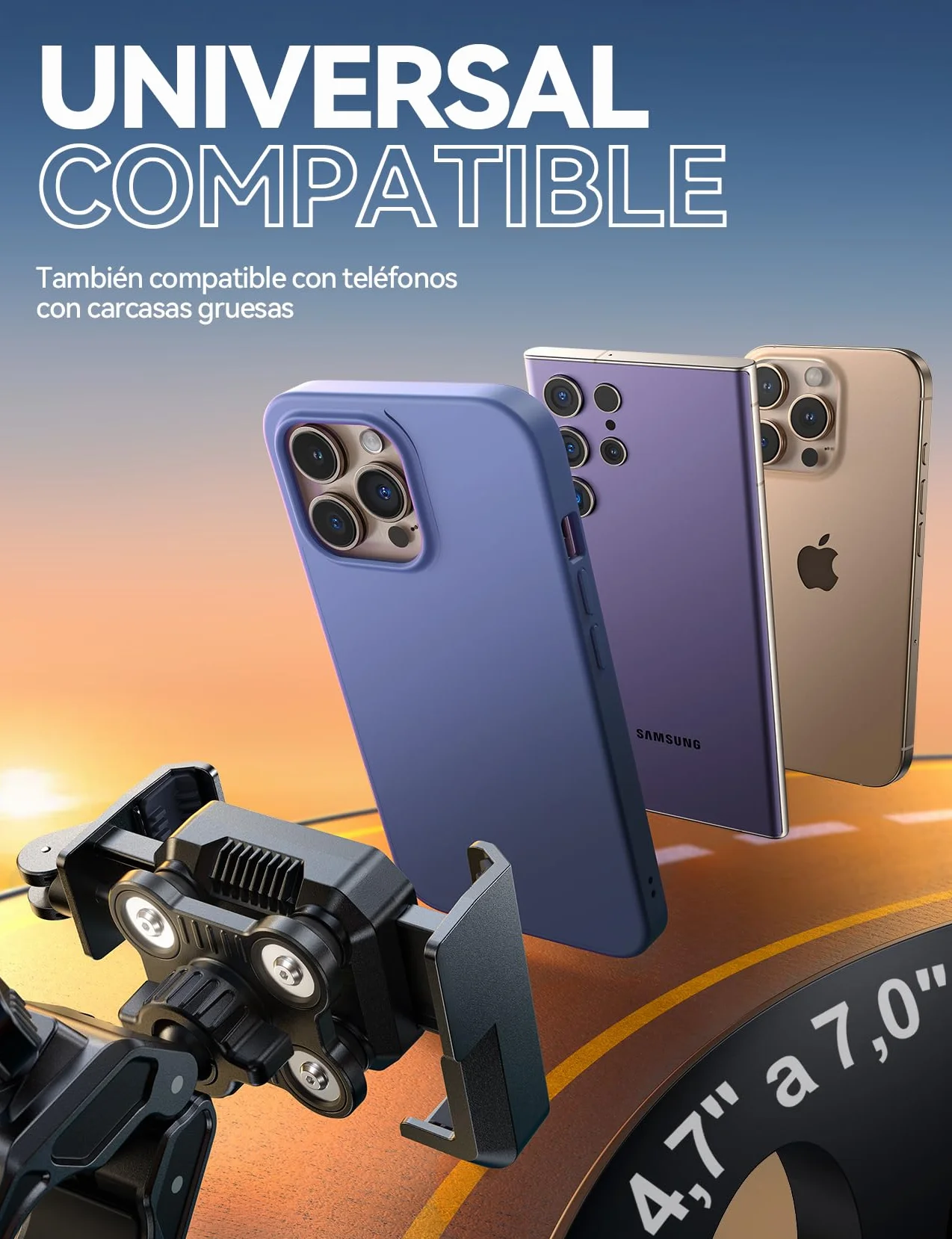 JOYROOM Soporte Móvil Moto Antivibración 4 Puntos Rotación 360° Universal para iPhone 17 Samsung 4.7"-7"