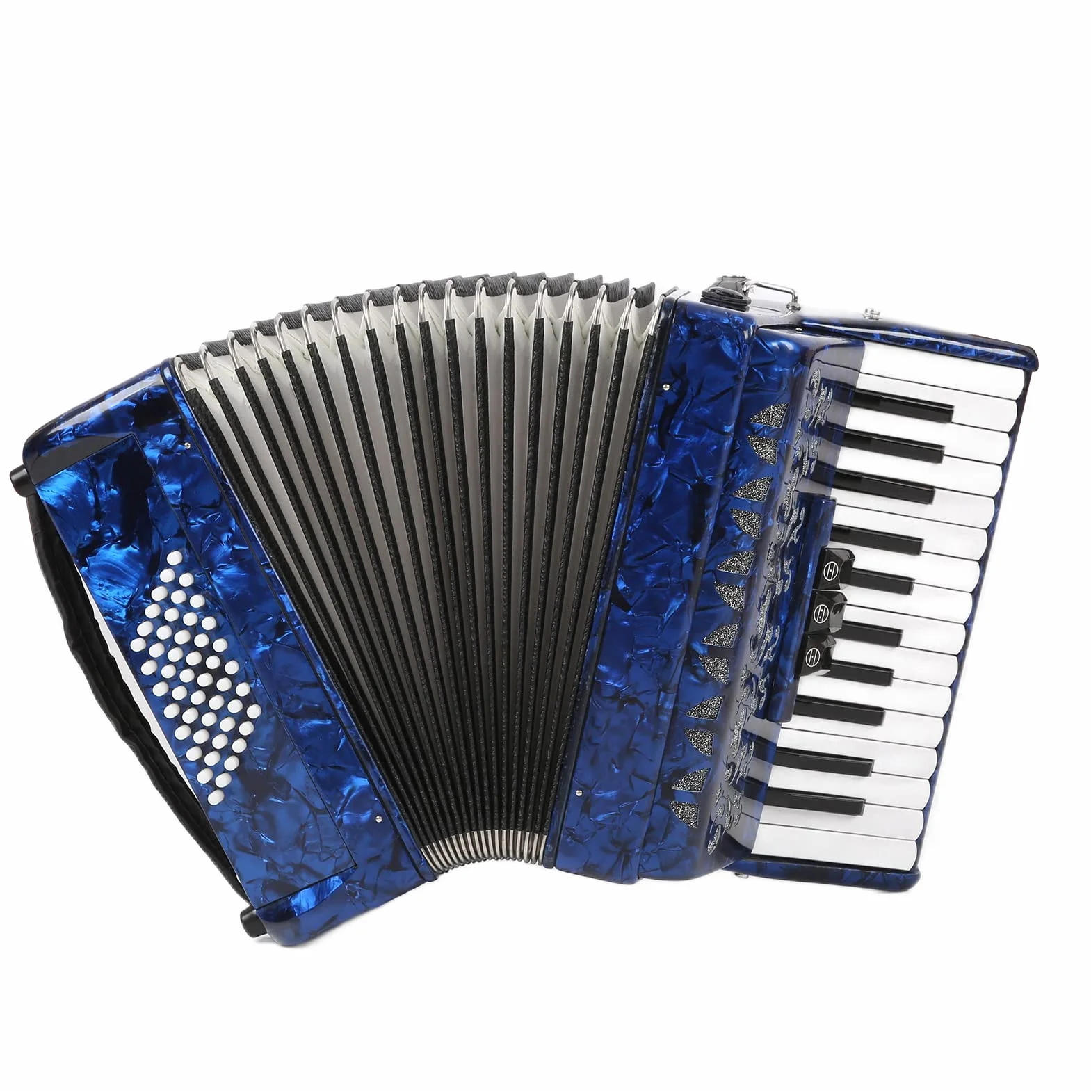 Acordeón de Celuloide, Acordeón Diatónico ABS 26 Teclas 48 Bajos Instrumento de Teclado de Piano Educativo con Correas Ajustables, Exquisito Acordeón de Piano de Celuloide para