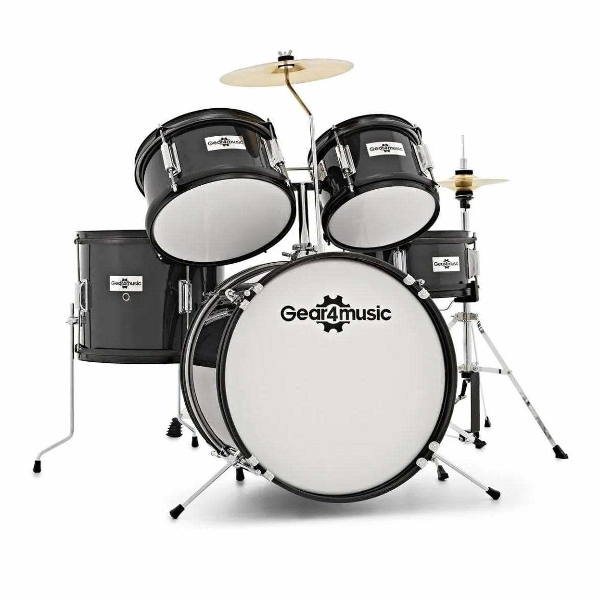 Acoustic Junior Drum Kit Negro 5-Piezas Kid Drum Set para niños de 5-10 años con Snare, Bajo, Tom, platillos
