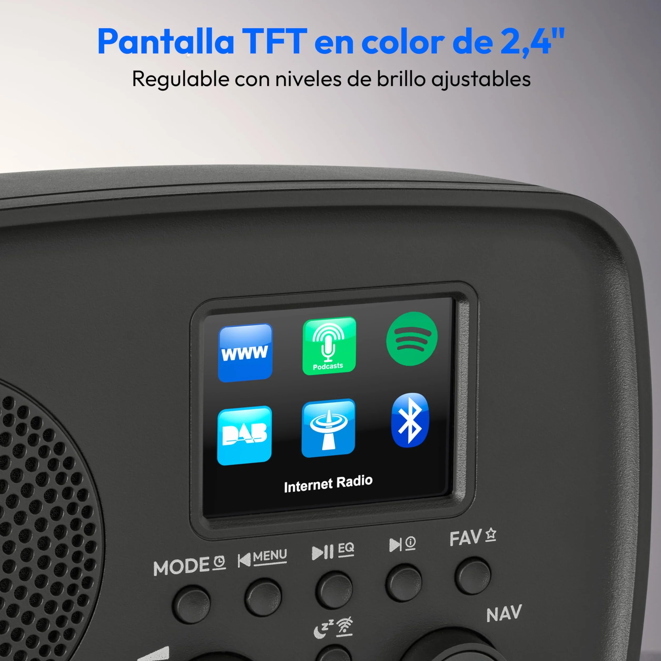 MEDION Radio por Internet con Dab+ IRE-1 (Dab+, Wi-Fi, FM, Bluetooth, protección contra Salpicaduras, Antena telescópica, Spotify Connect, Alarma, dimmer) Negro