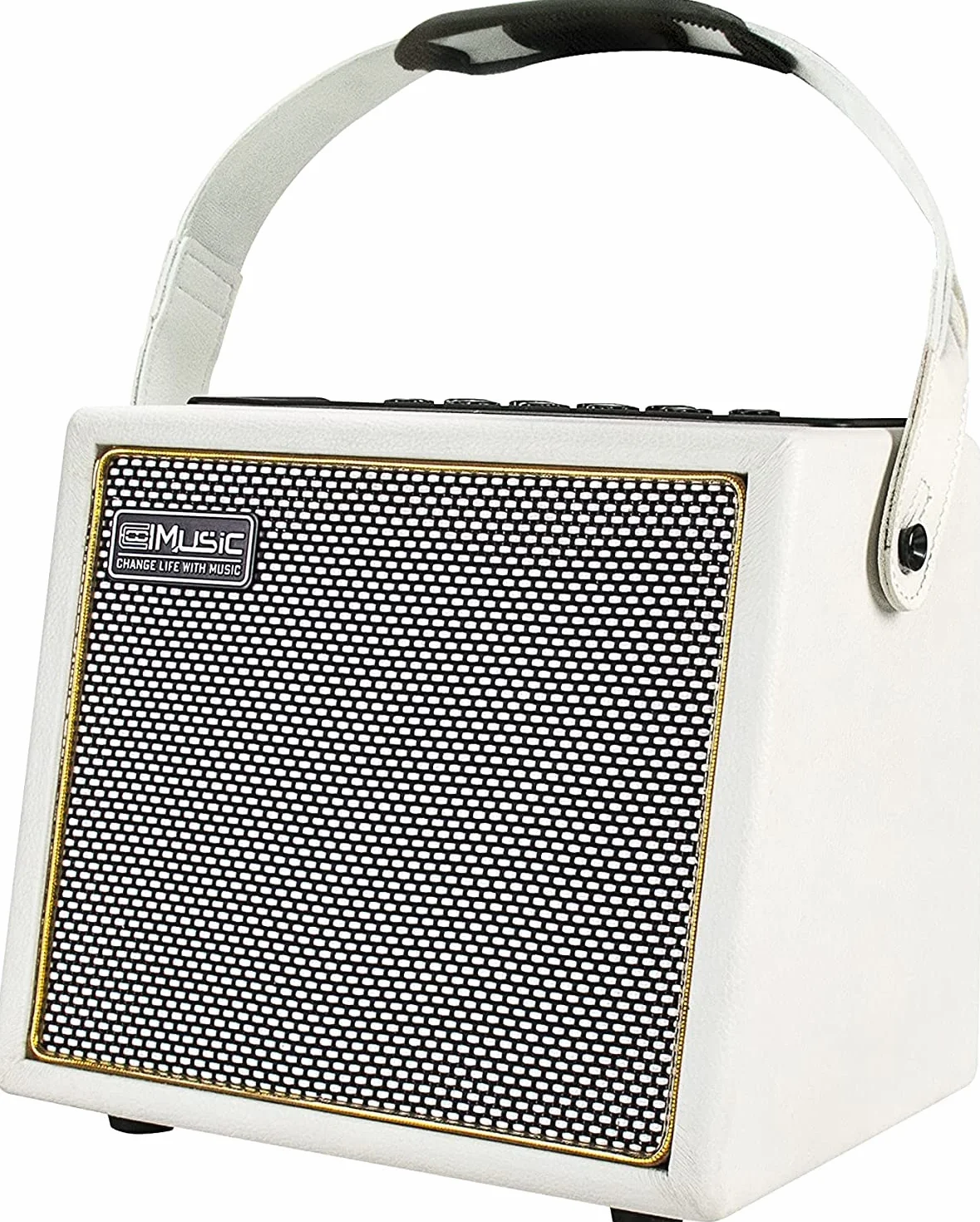 Coolmusic 30W Amplificador de guitarra acústica portátil con entrada de micrófono, Bluetooth integrado, rendimiento de batería recargable de hasta 8 horas(blanco)