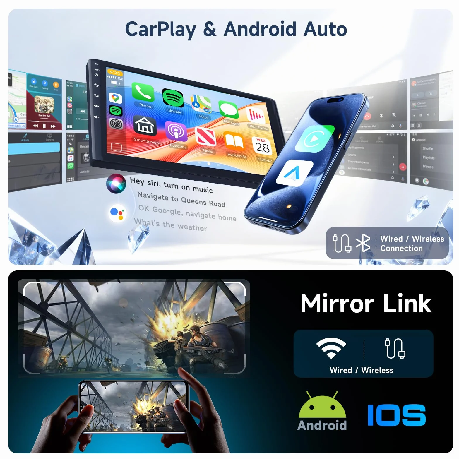 Hodozzy 6G+128GB 8-Core Android Radio para Mercedes Benz Smart 453 Fortwo 2014-2020 con Carplay Android Auto Inalámbrico, 2 DIN Pantalla Táctil 9 Pulgadas Radio Bluetooth GPS WiFi DSP FM/RDS Cámara
