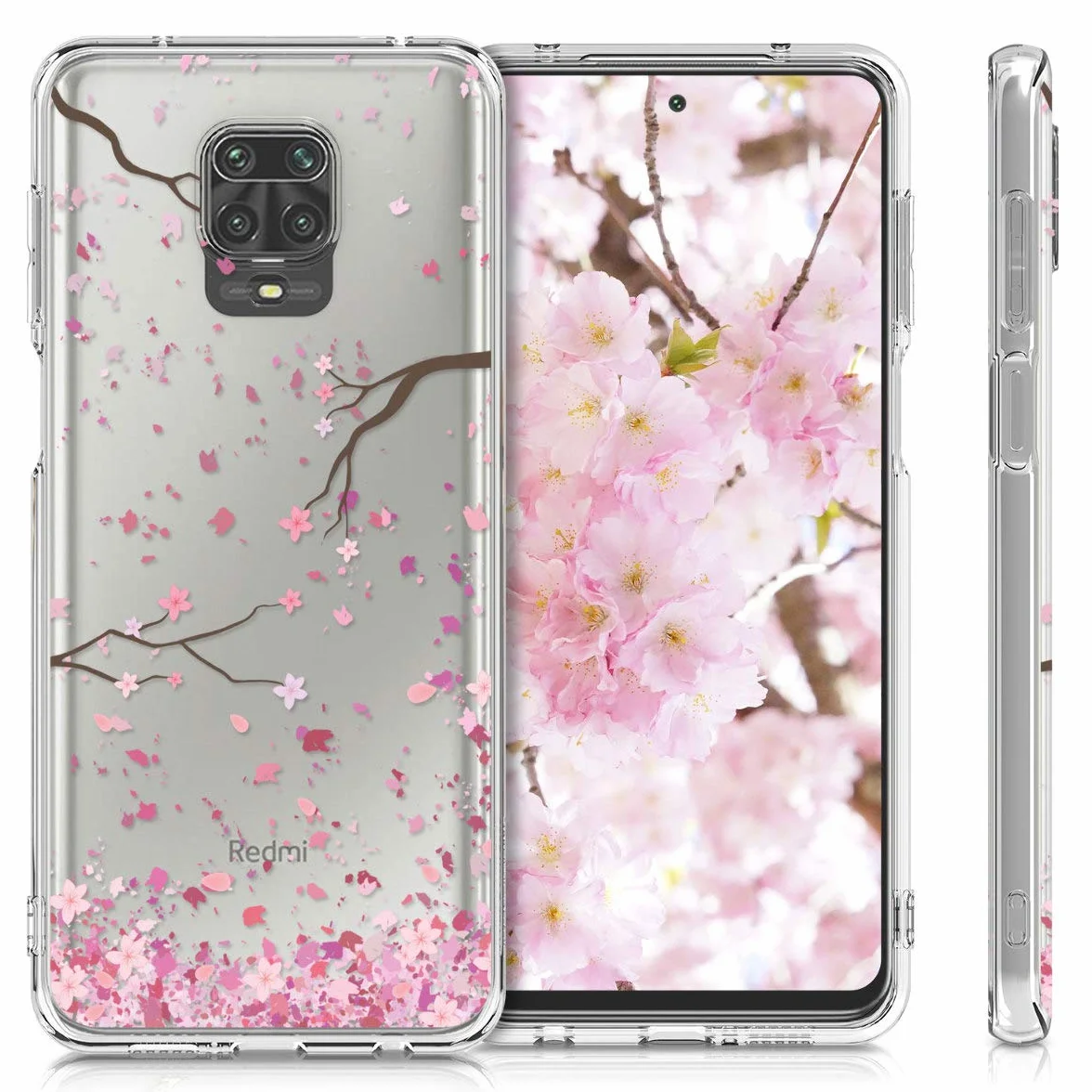 kwmobile Funda Silicona TPU Compatible con Xiaomi Redmi Note 9S / 9 Pro / 9 Pro MAX Flores Cerezo cayendo Rosado Suave