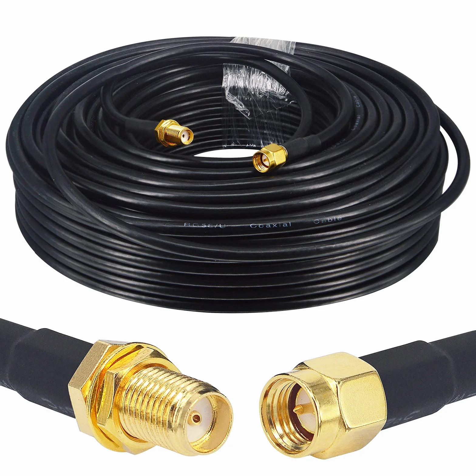 Cable Coaxial RG58 Mejorado 30M - SMA Macho a Hembra 50 Ohmio - Extensión para Antena GPS 3G 4G LTE WiFi y Radio Bidireccional (No para TV)