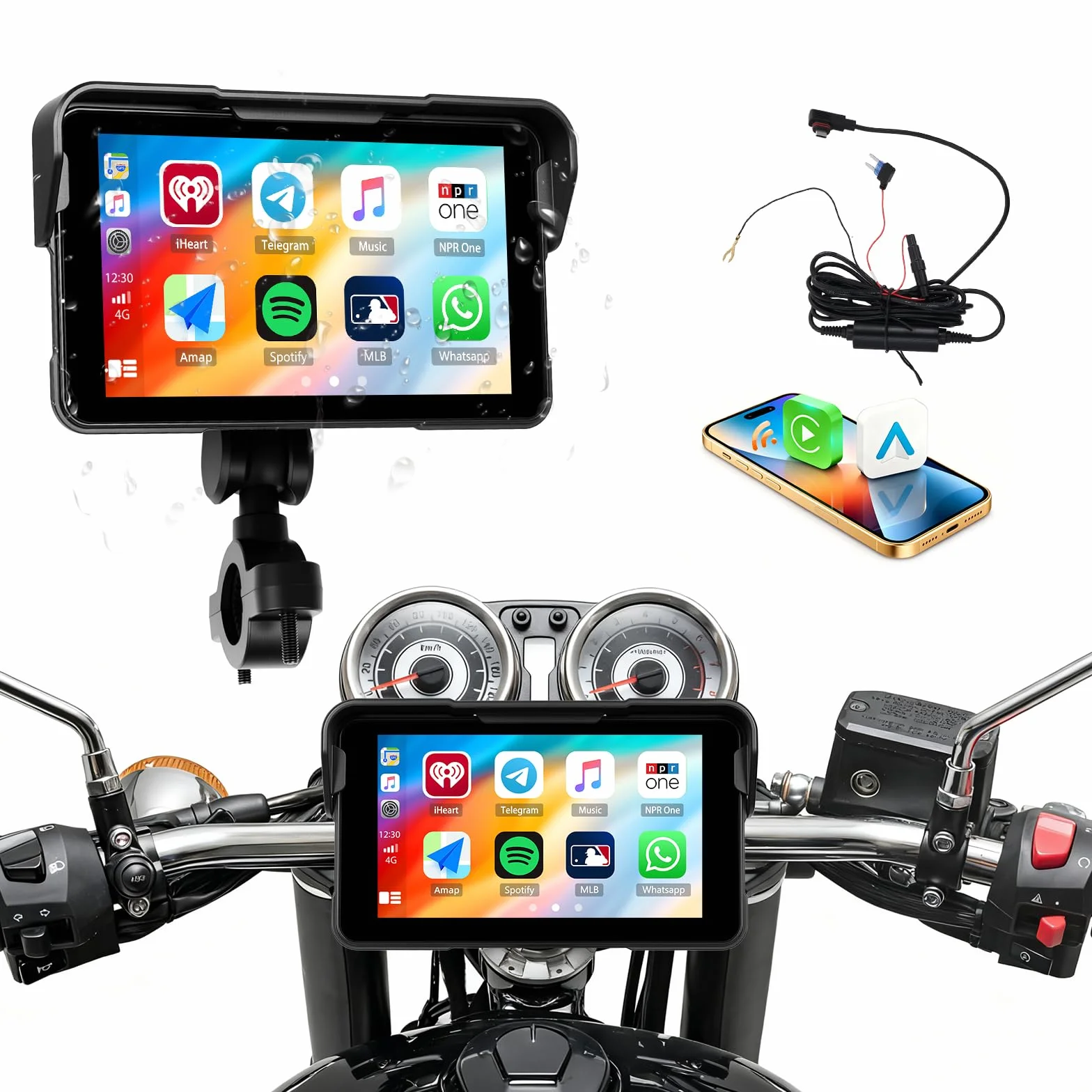 CAMECHO Nuevo 2026 Moto Carplay y Android Auto Wireless para Motocicletas, Pantalla táctil HD Impermeable IP68 de 5 Pulgadas para Motocicletas con navegación/Bluetooth/EQ/detección de presión